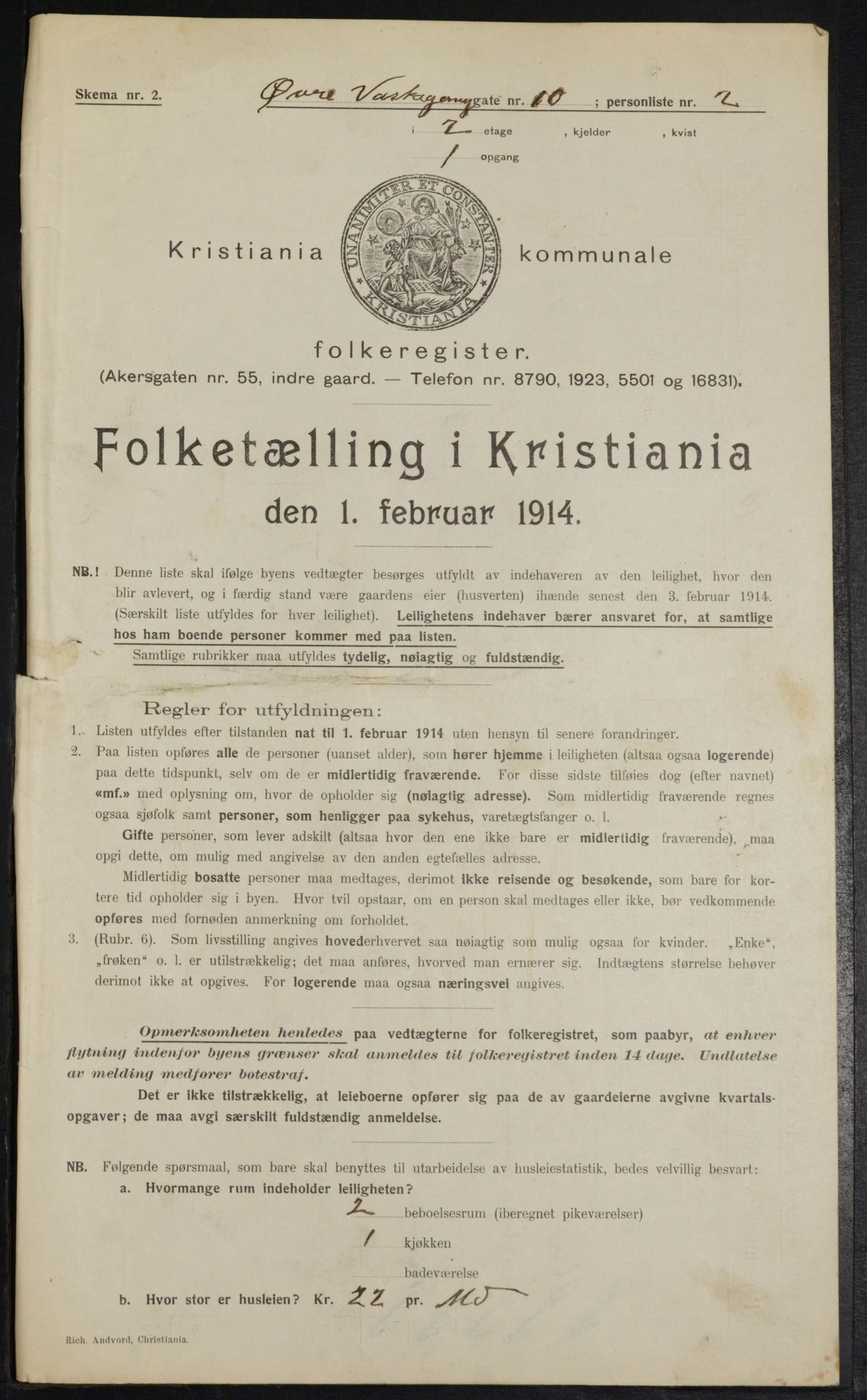 OBA, Kommunal folketelling 1.2.1914 for Kristiania, 1914, s. 131101