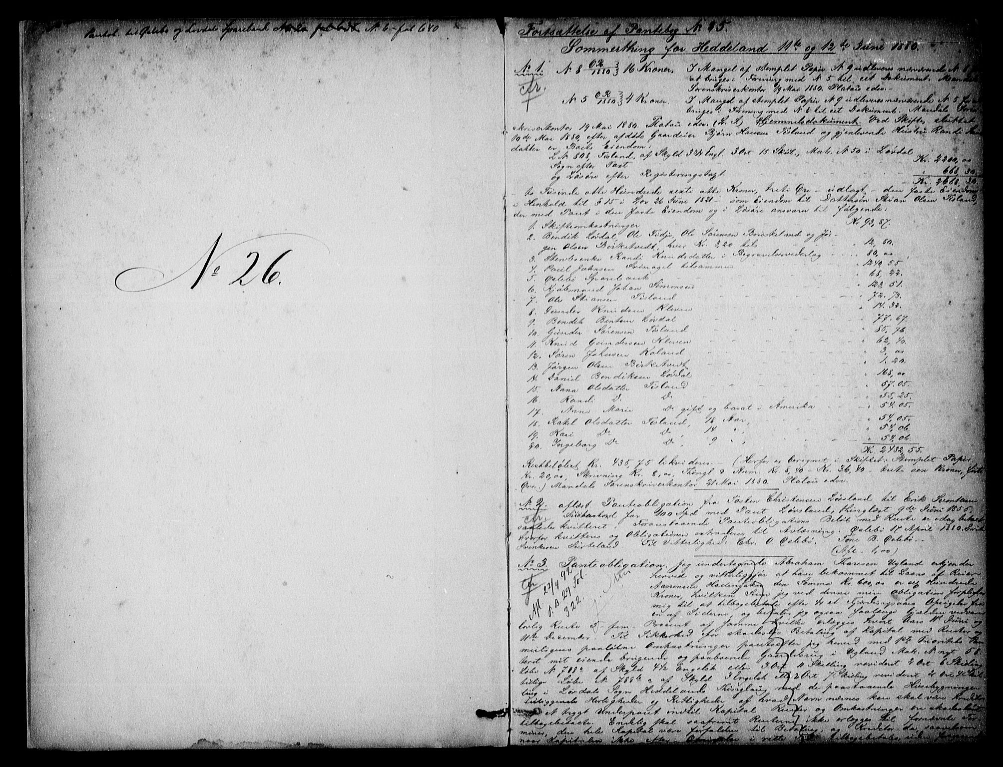 Mandal sorenskriveri, SAK/1221-0005/001/G/Gb/Gba/L0045: Pantebok nr. 26, 1880-1888, s. 1