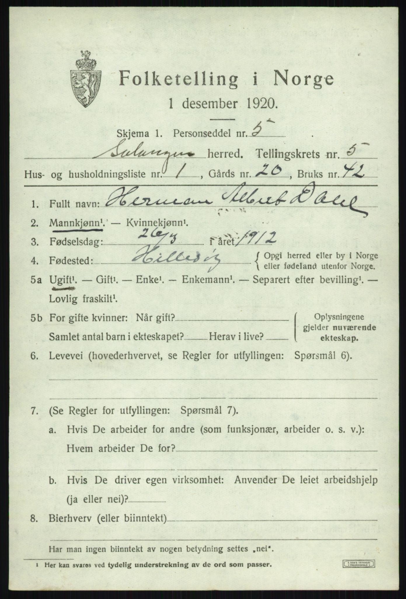 SATØ, Folketelling 1920 for 1921 Salangen herred, 1920, s. 3304