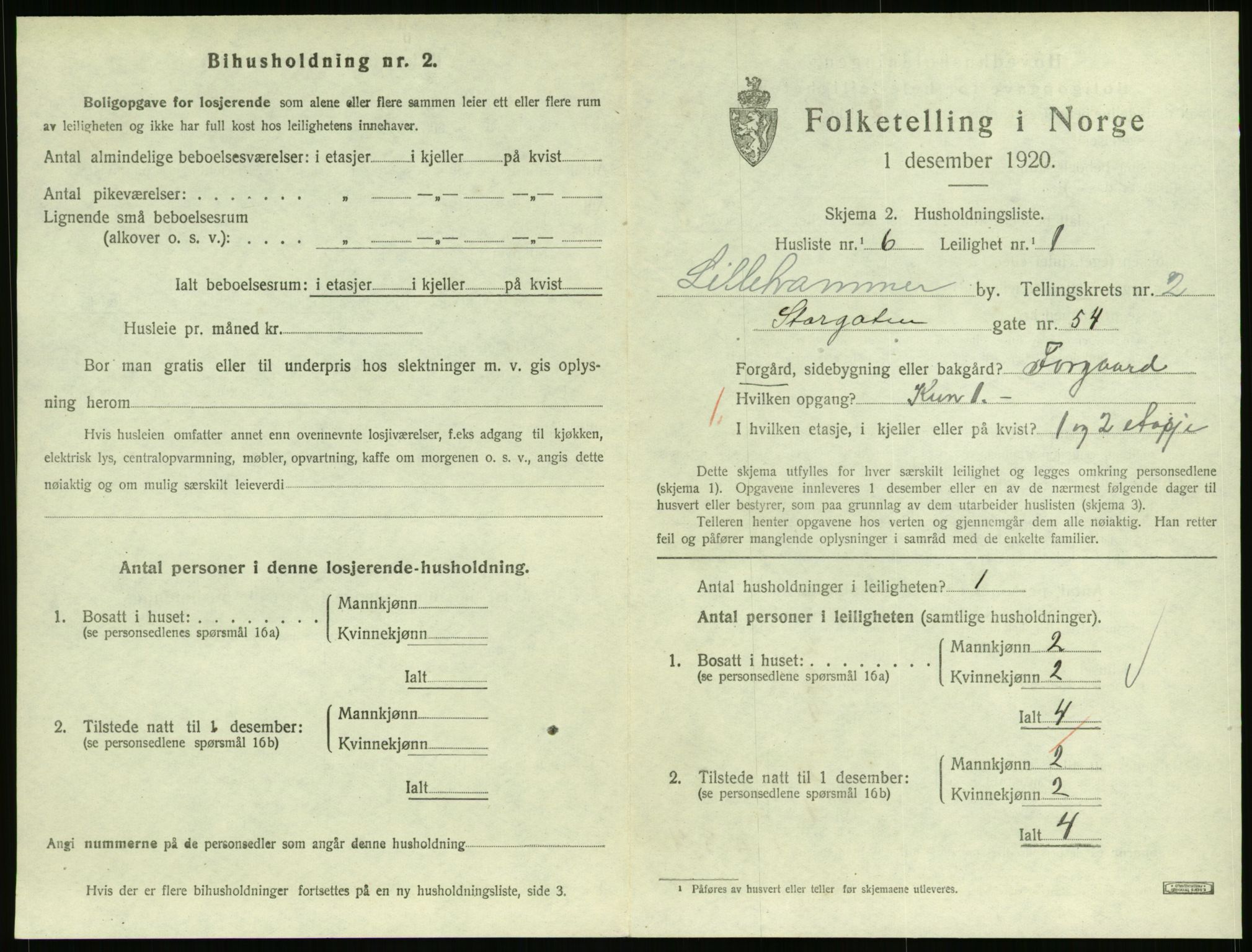 SAH, Folketelling 1920 for 0501 Lillehammer kjøpstad, 1920, s. 1536