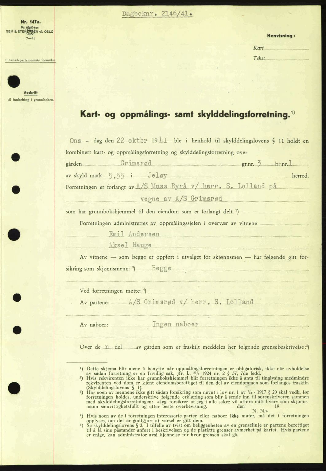 Moss sorenskriveri, SAO/A-10168: Pantebok nr. A9, 1941-1942, Dagboknr: 2146/1941