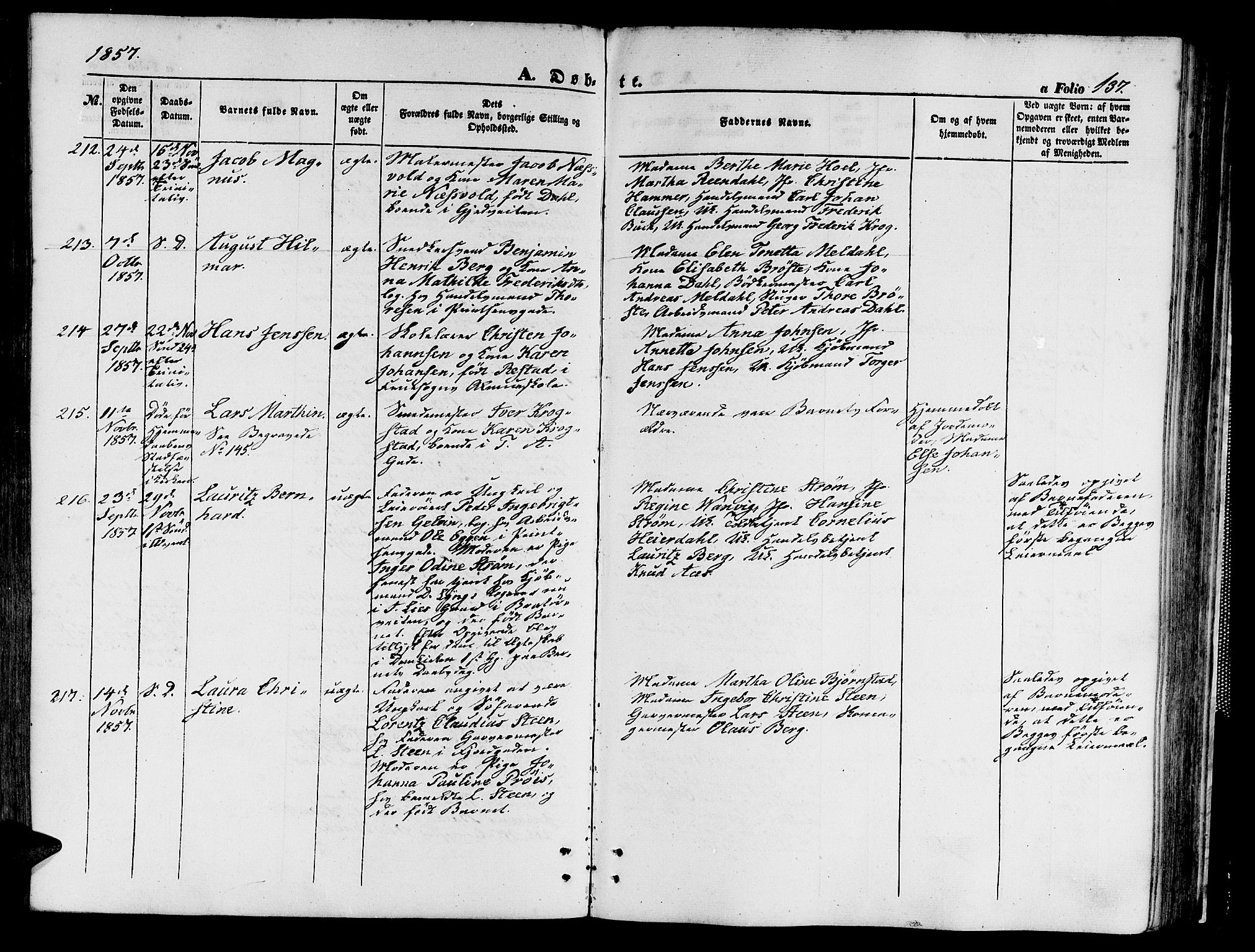 Ministerialprotokoller, klokkerbøker og fødselsregistre - Sør-Trøndelag, SAT/A-1456/602/L0138: Klokkerbok nr. 602C06, 1853-1858, s. 137