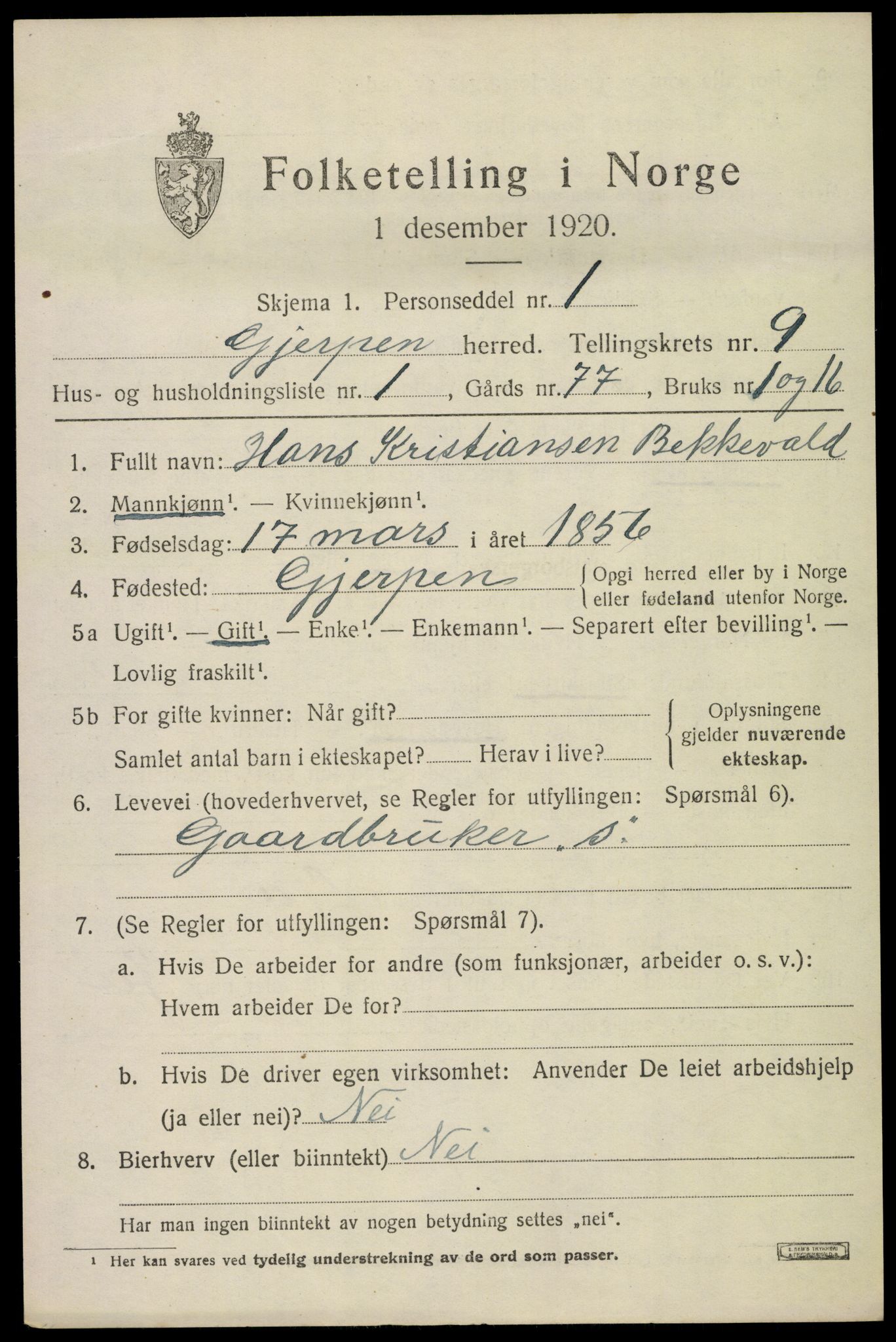 SAKO, Folketelling 1920 for 0812 Gjerpen herred, 1920, s. 10778