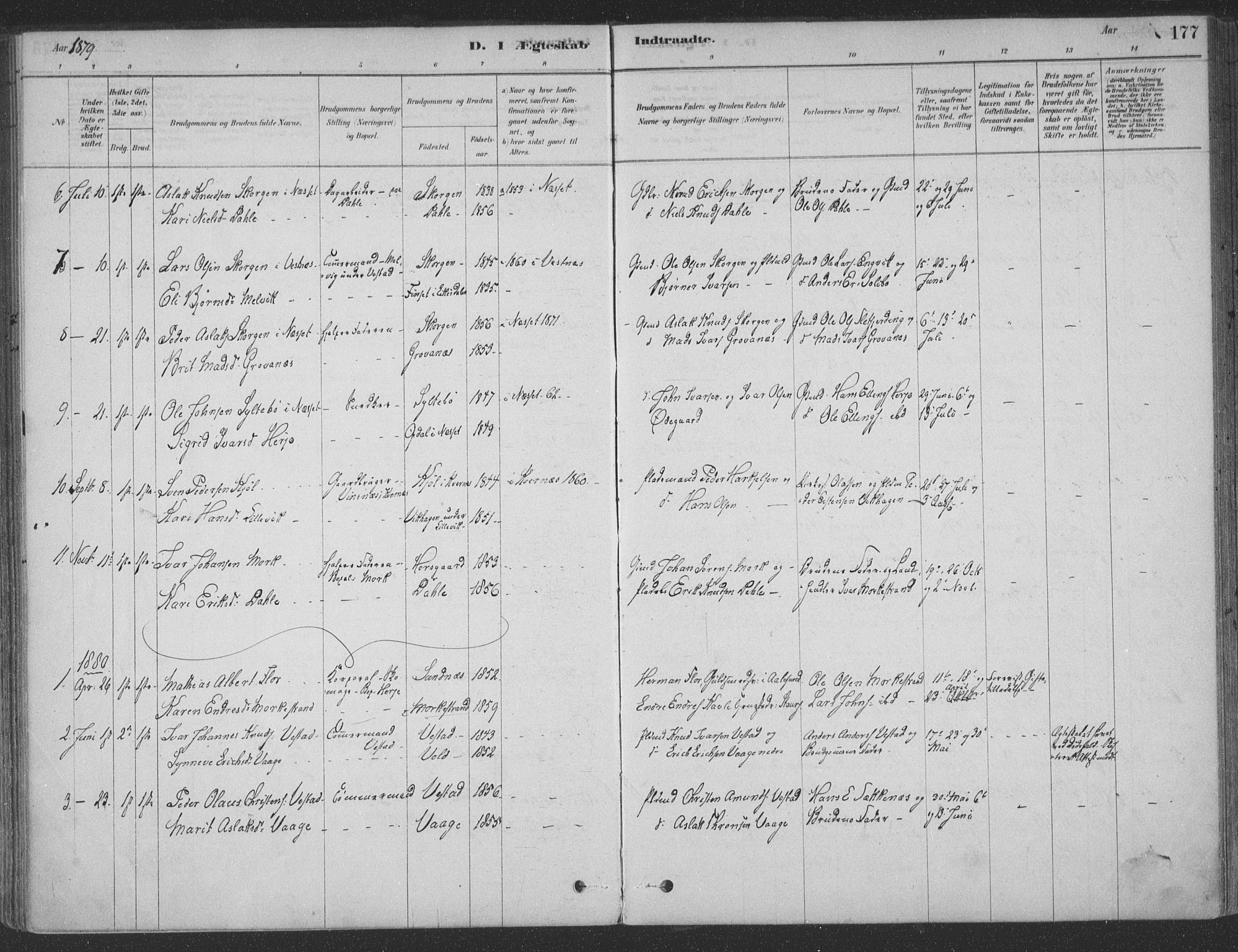 Ministerialprotokoller, klokkerbøker og fødselsregistre - Møre og Romsdal, SAT/A-1454/547/L0604: Ministerialbok nr. 547A06, 1878-1906, s. 177