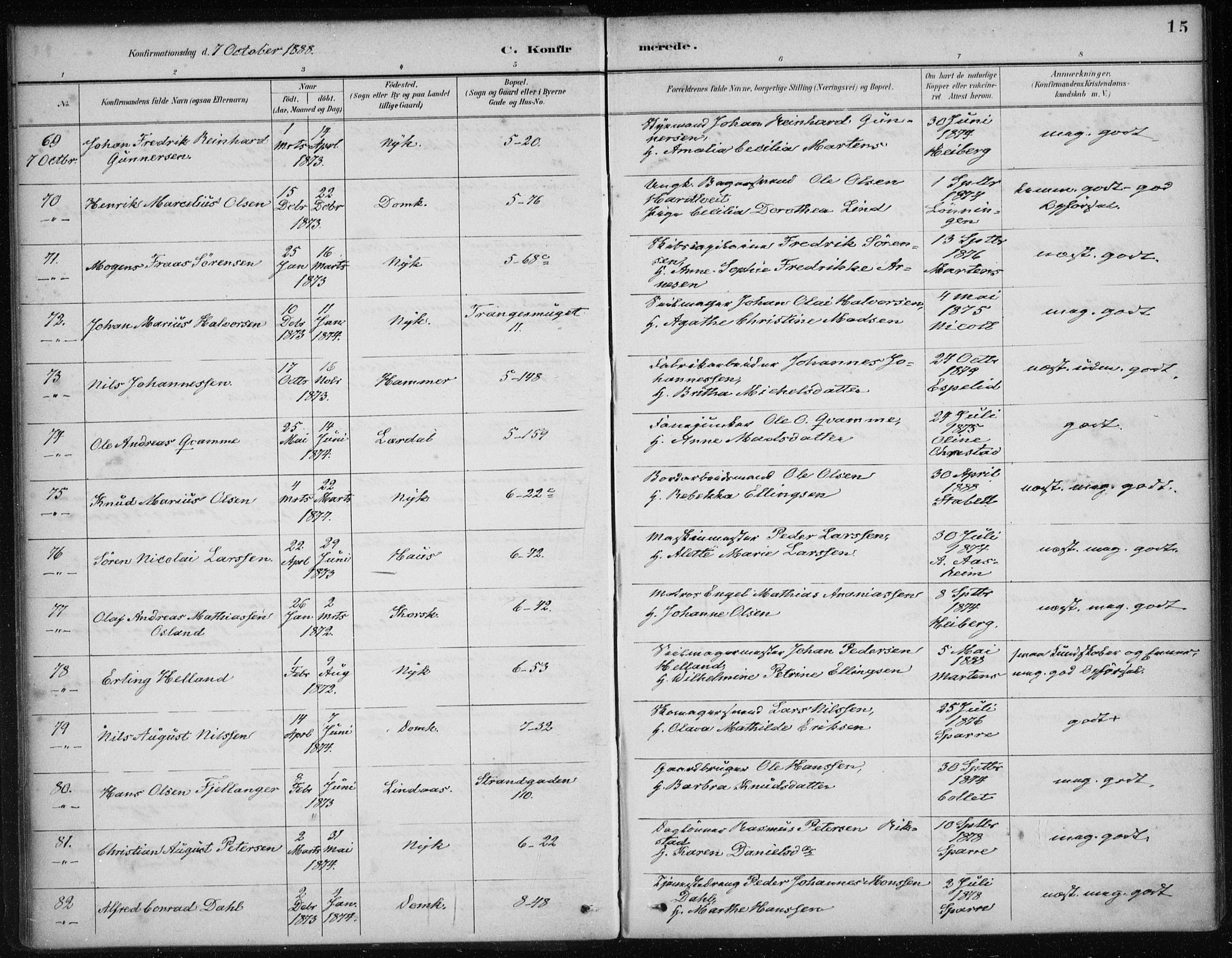 Nykirken Sokneprestembete, AV/SAB-A-77101/H/Haa/L0027: Ministerialbok nr. C 6, 1886-1913, s. 15