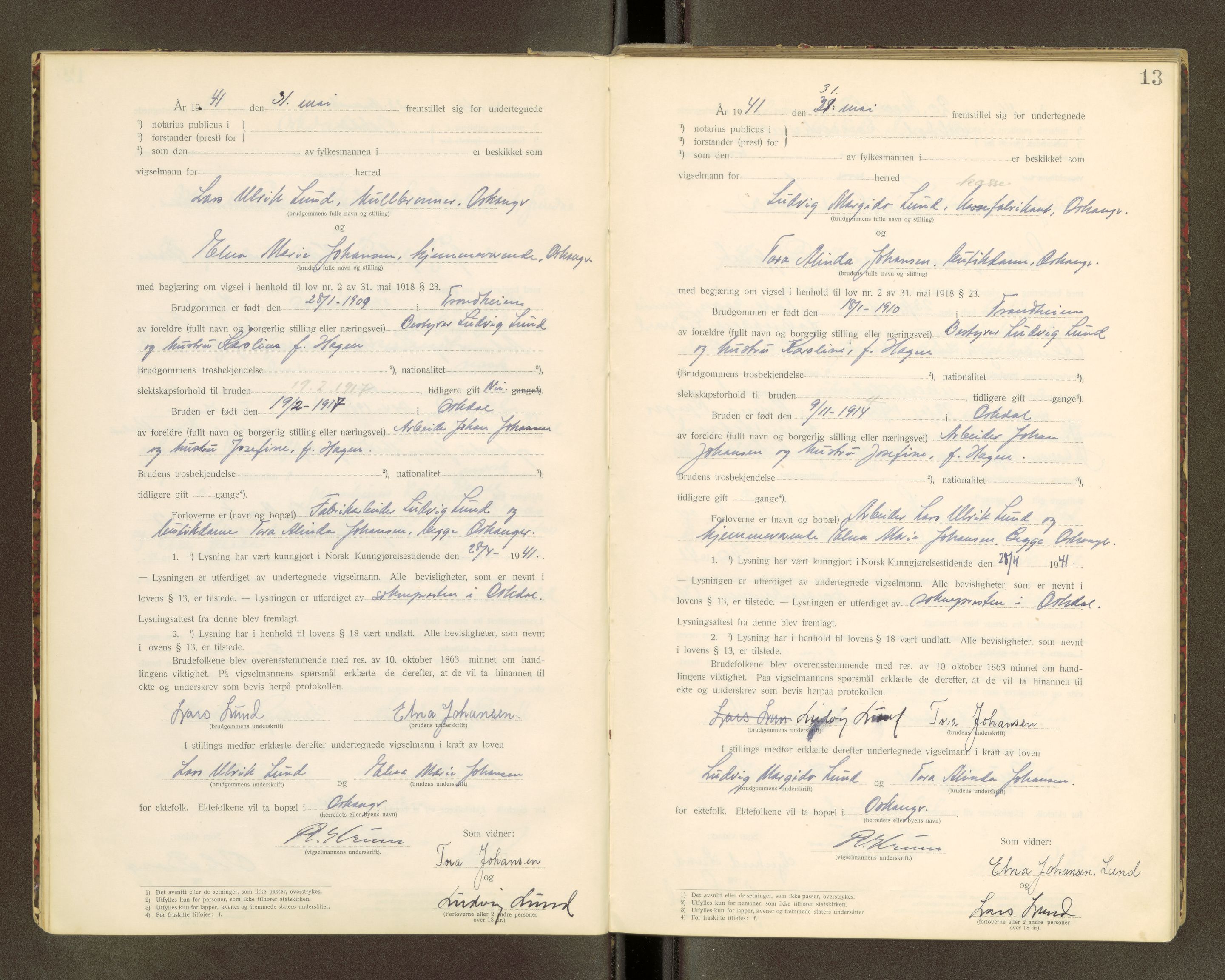 Orkdal sorenskriveri, SAT/A-4169/1/6/6D/L0003: Lysingsbok, 1922-1943, s. 13