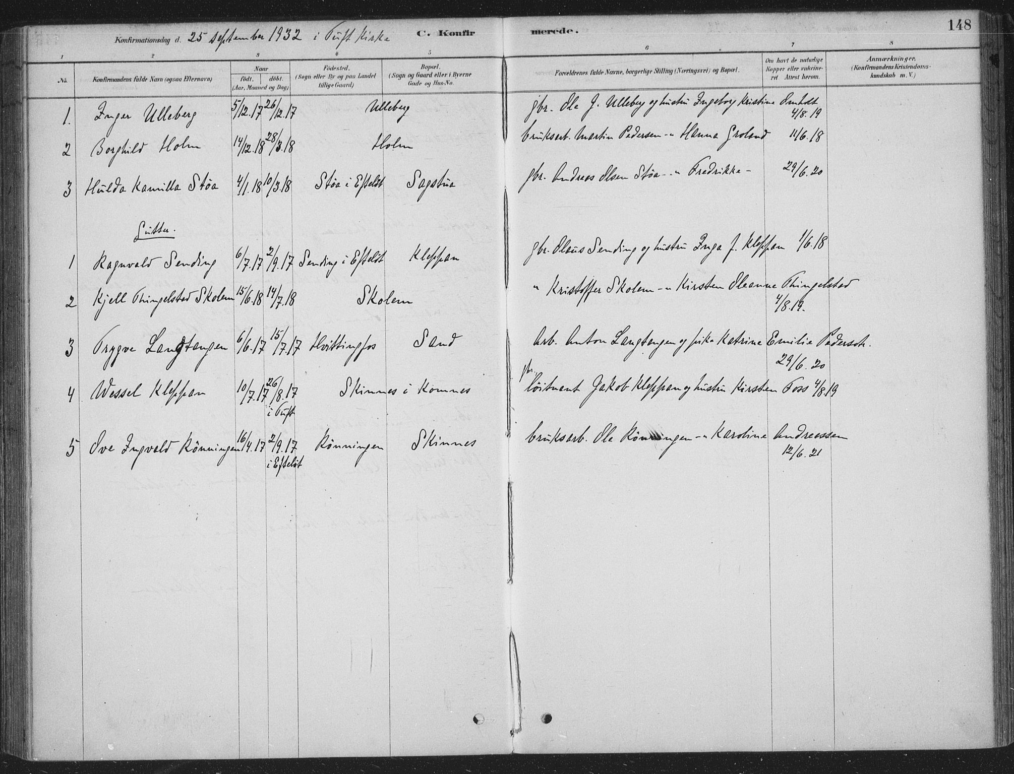 Sandsvær kirkebøker, SAKO/A-244/F/Fe/L0001: Ministerialbok nr. V 1, 1878-1936, s. 148