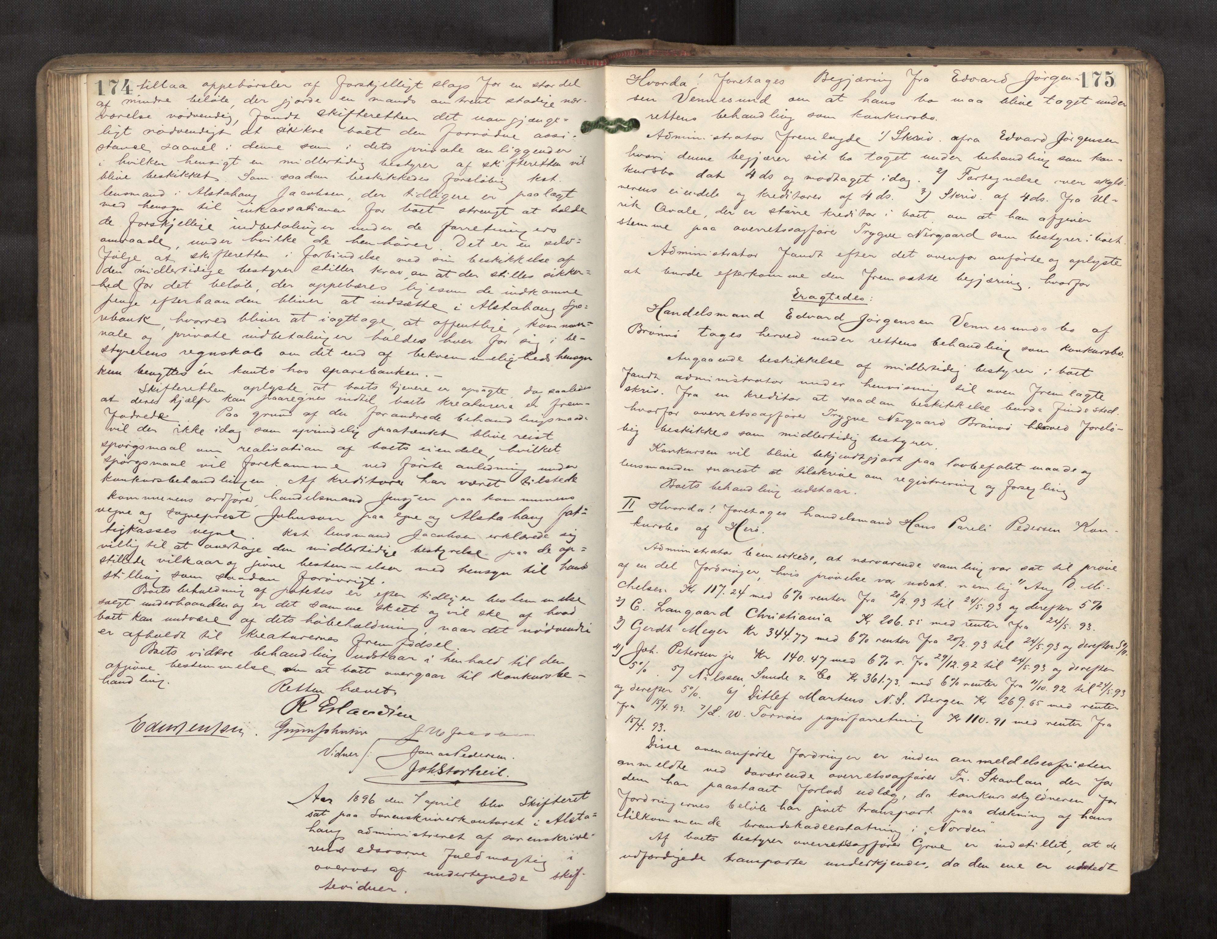 Søndre Helgeland sorenskriveri, AV/SAT-A-4575/1/3/3B/L0005: Skiftebehandlingsprotokoll, 1894-1899, s. 174-175