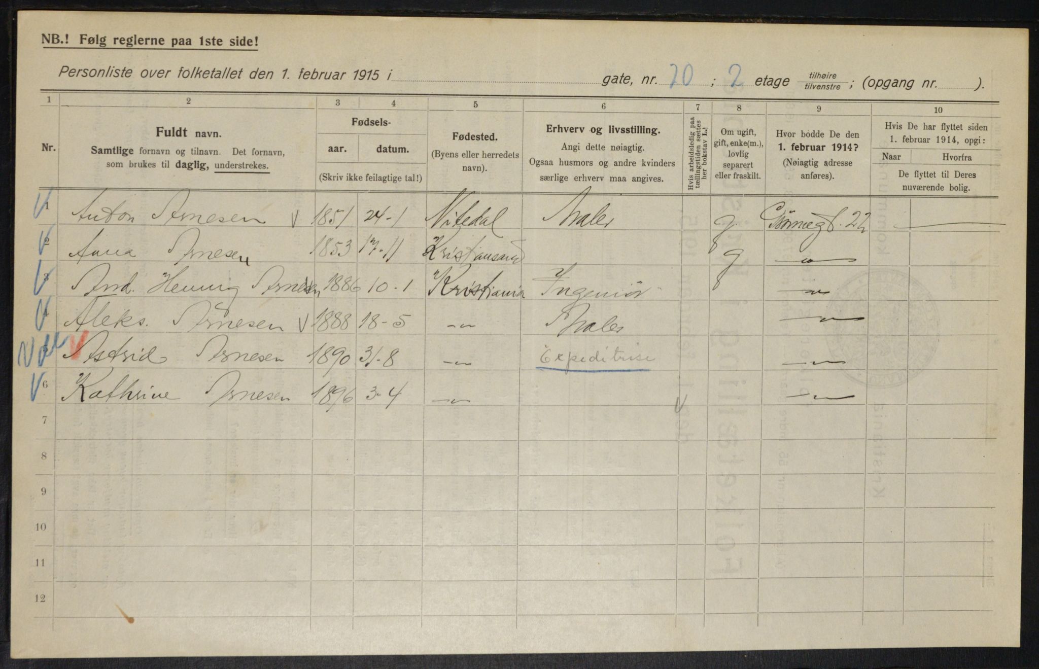 OBA, Kommunal folketelling 1.2.1915 for Kristiania, 1915, s. 32031