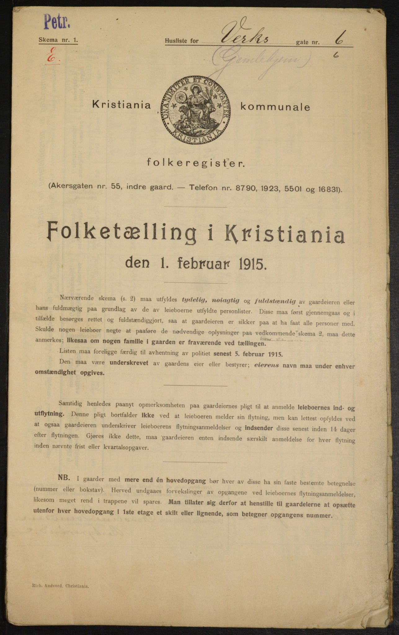 OBA, Kommunal folketelling 1.2.1915 for Kristiania, 1915, s. 122603