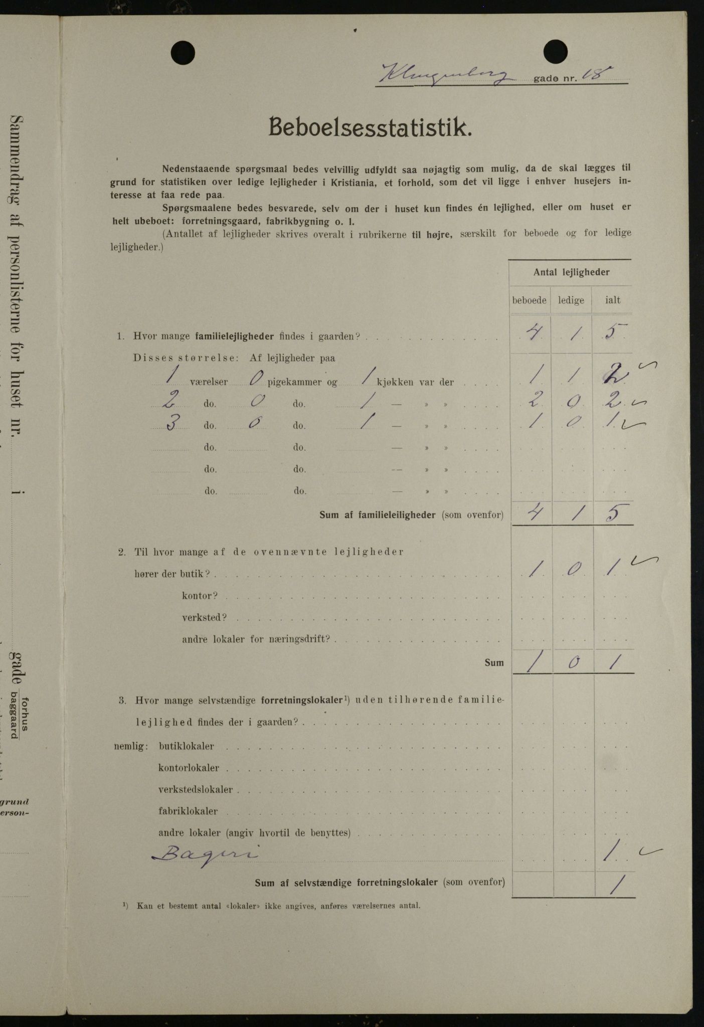 OBA, Kommunal folketelling 1.2.1908 for Kristiania kjøpstad, 1908, s. 46434