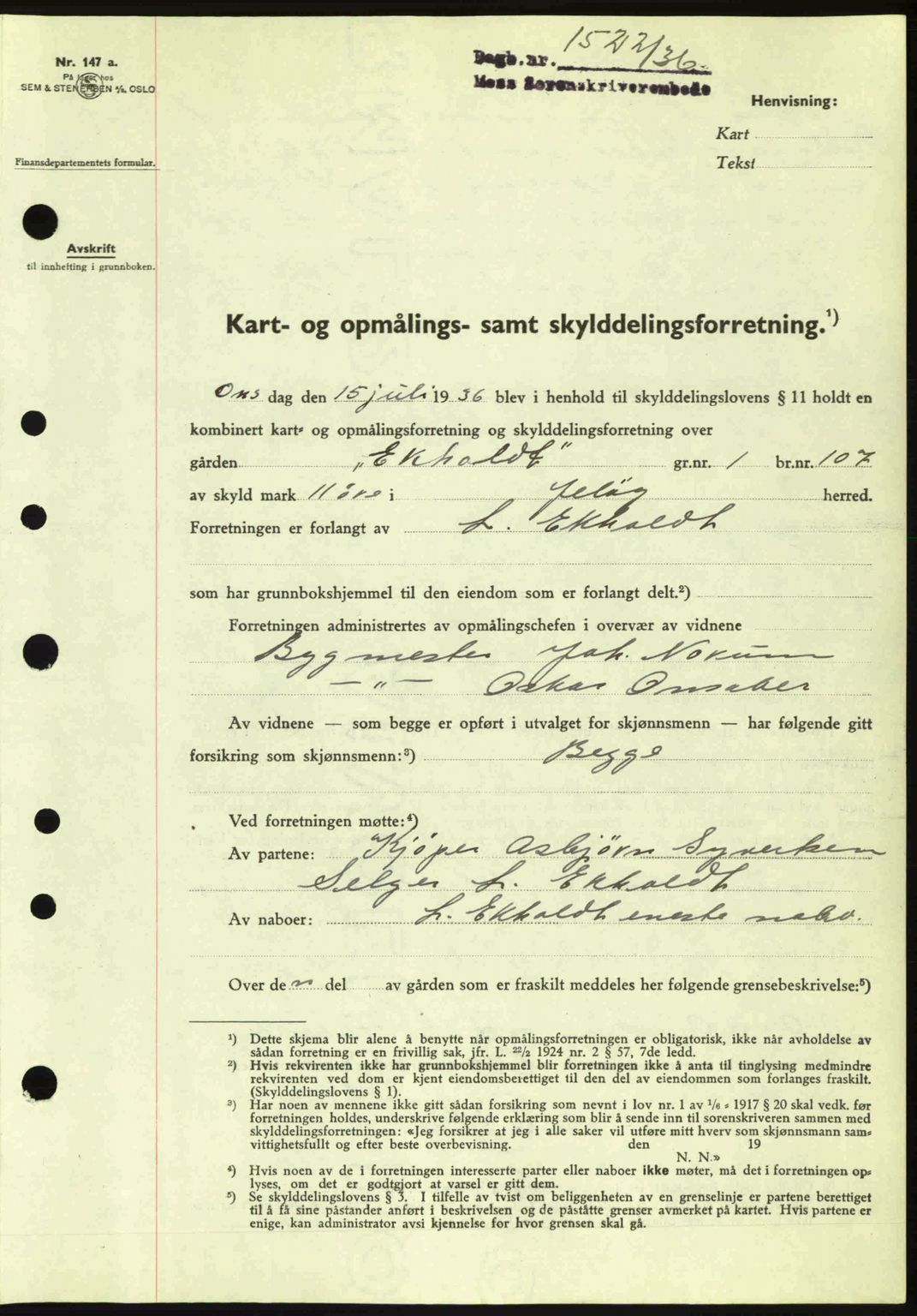 Moss sorenskriveri, SAO/A-10168: Pantebok nr. A1, 1936-1936, Dagboknr: 1522/1936