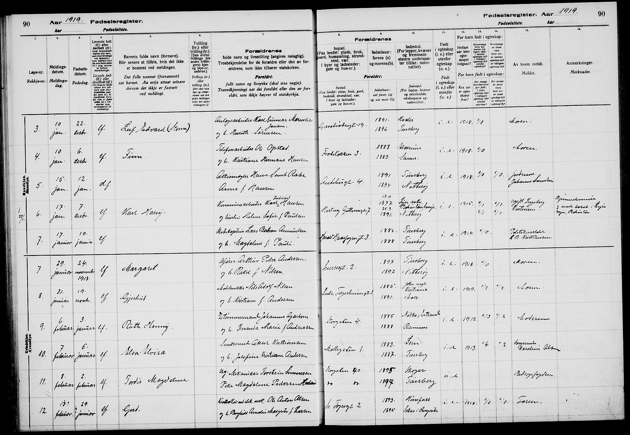 Tønsberg kirkebøker, AV/SAKO-A-330/J/Ja/L0001: Fødselsregister nr. 1, 1916-1922, s. 90