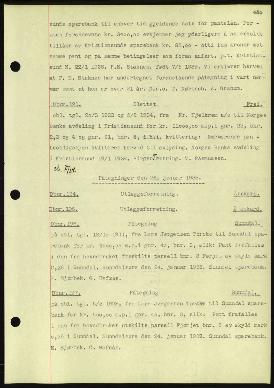 Nordmøre sorenskriveri, SAT/A-4132/1/2/2Ca: Pantebok nr. C80, 1936-1939, Dagboknr: 191/1938