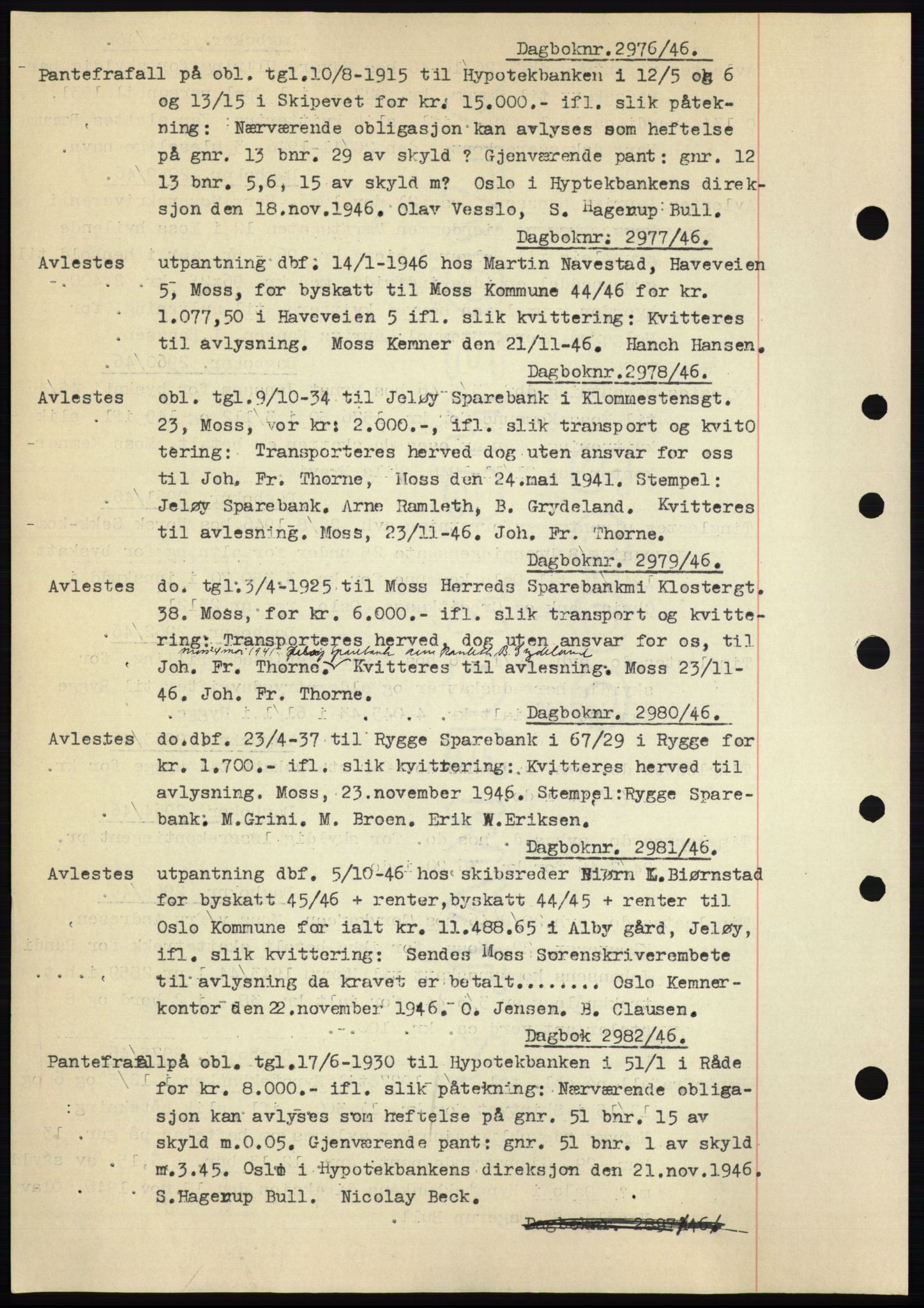 Moss sorenskriveri, SAO/A-10168: Pantebok nr. C10, 1938-1950, Dagboknr: 2976/1946