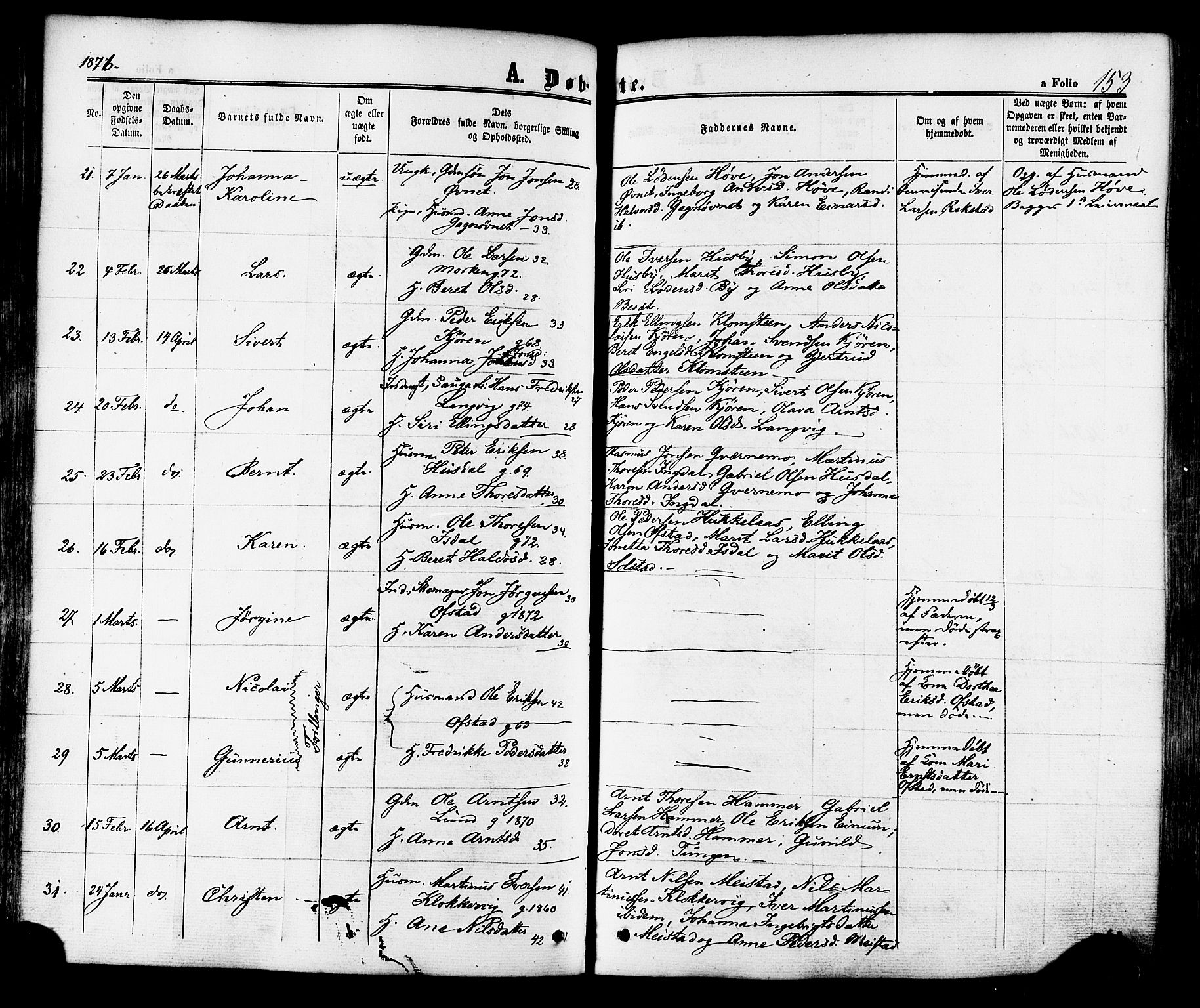 Ministerialprotokoller, klokkerbøker og fødselsregistre - Sør-Trøndelag, SAT/A-1456/665/L0772: Ministerialbok nr. 665A07, 1856-1878, s. 153