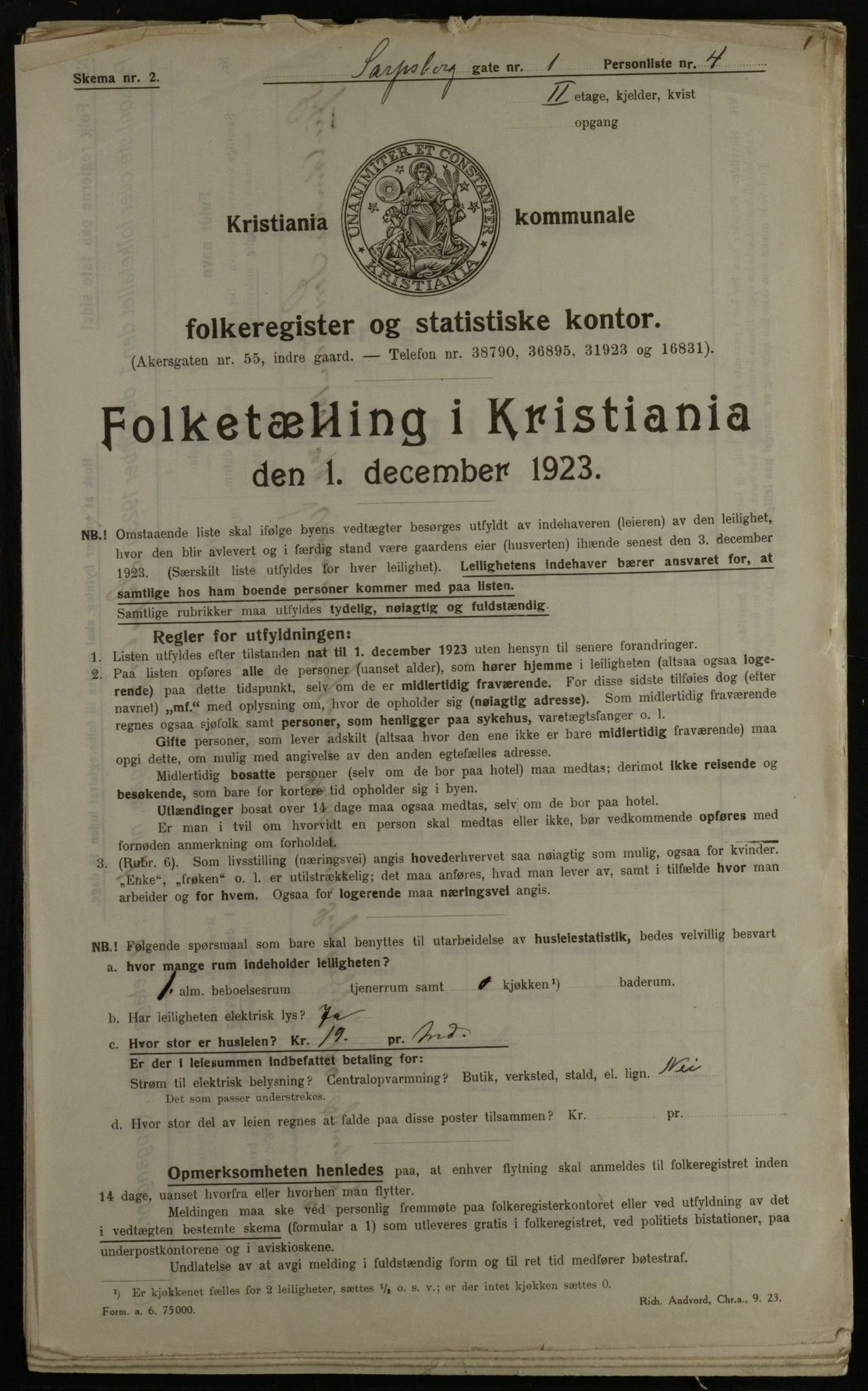 OBA, Kommunal folketelling 1.12.1923 for Kristiania, 1923, s. 98409