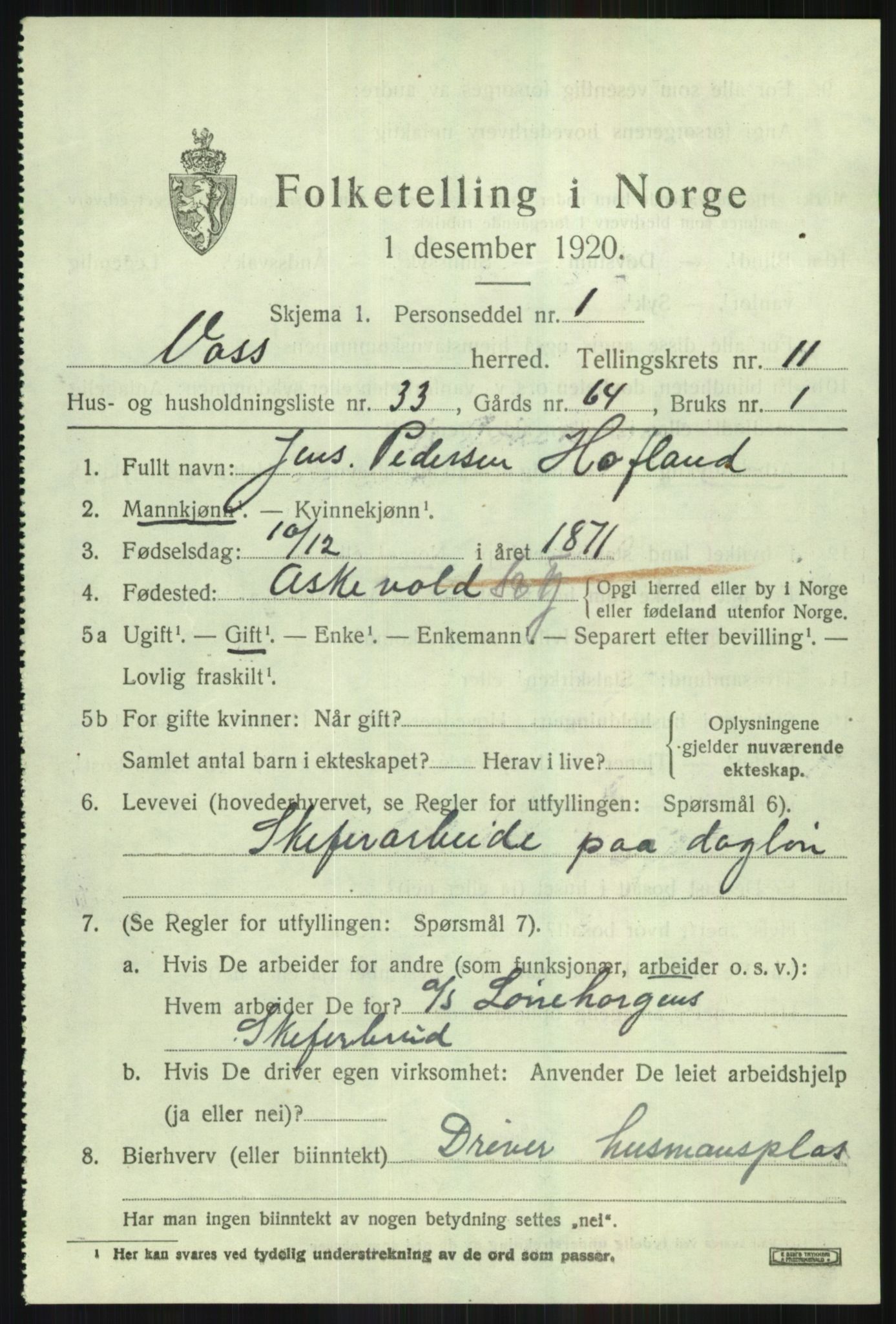 SAB, Folketelling 1920 for 1235 Voss herred, 1920, s. 10449