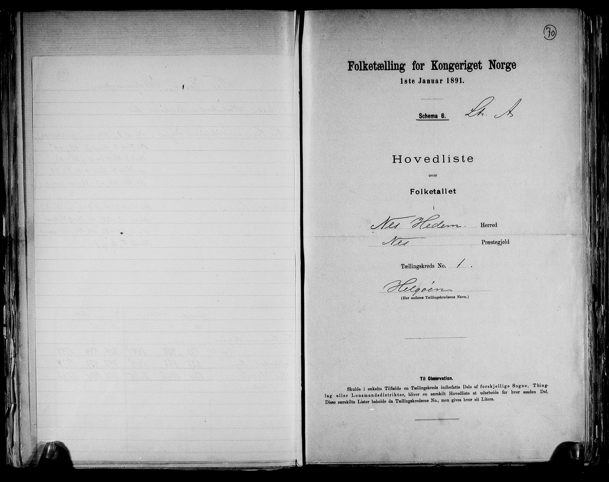 RA, Folketelling 1891 for 0411 Nes herred, 1891, s. 6