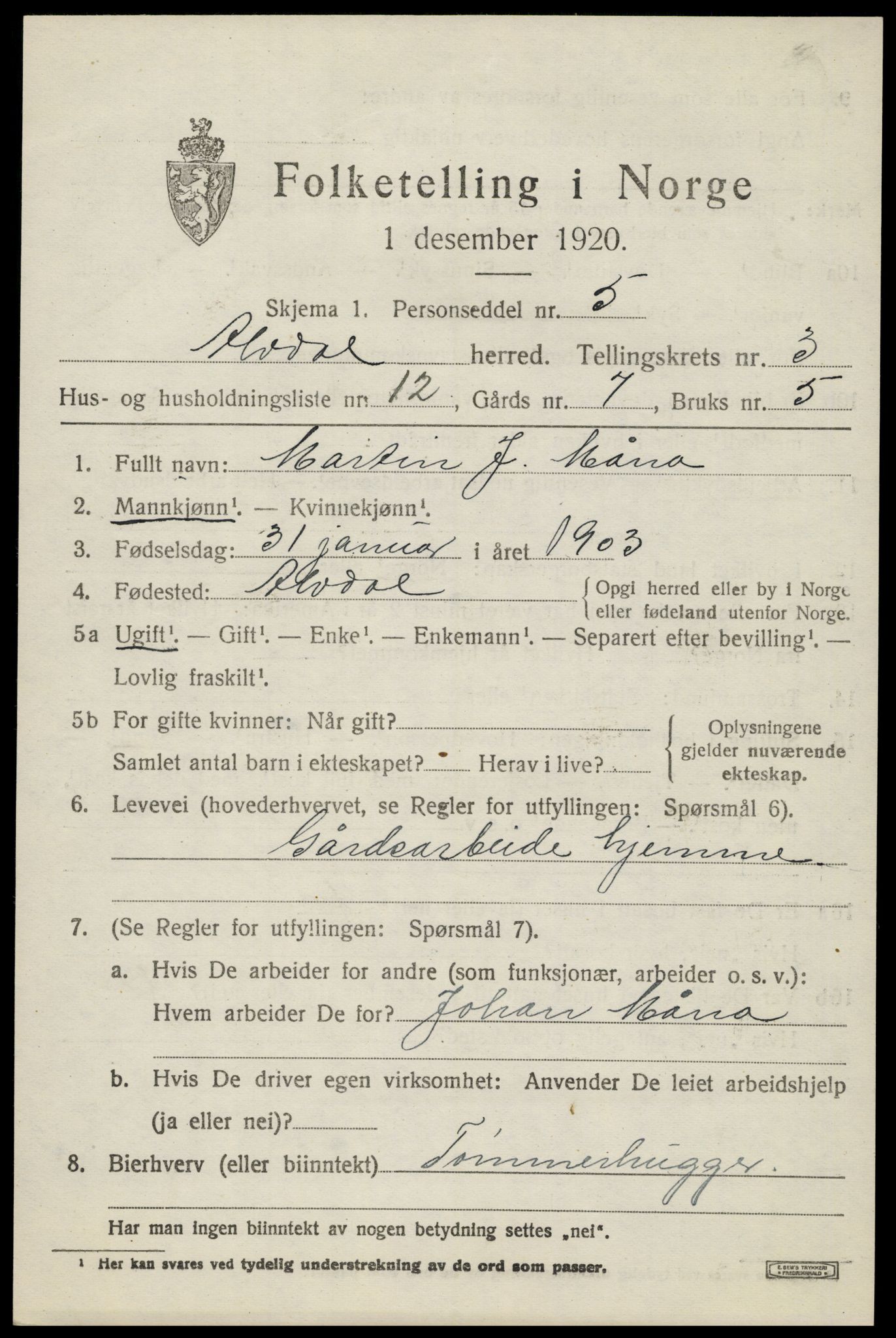 SAH, Folketelling 1920 for 0438 Alvdal herred, 1920, s. 1818