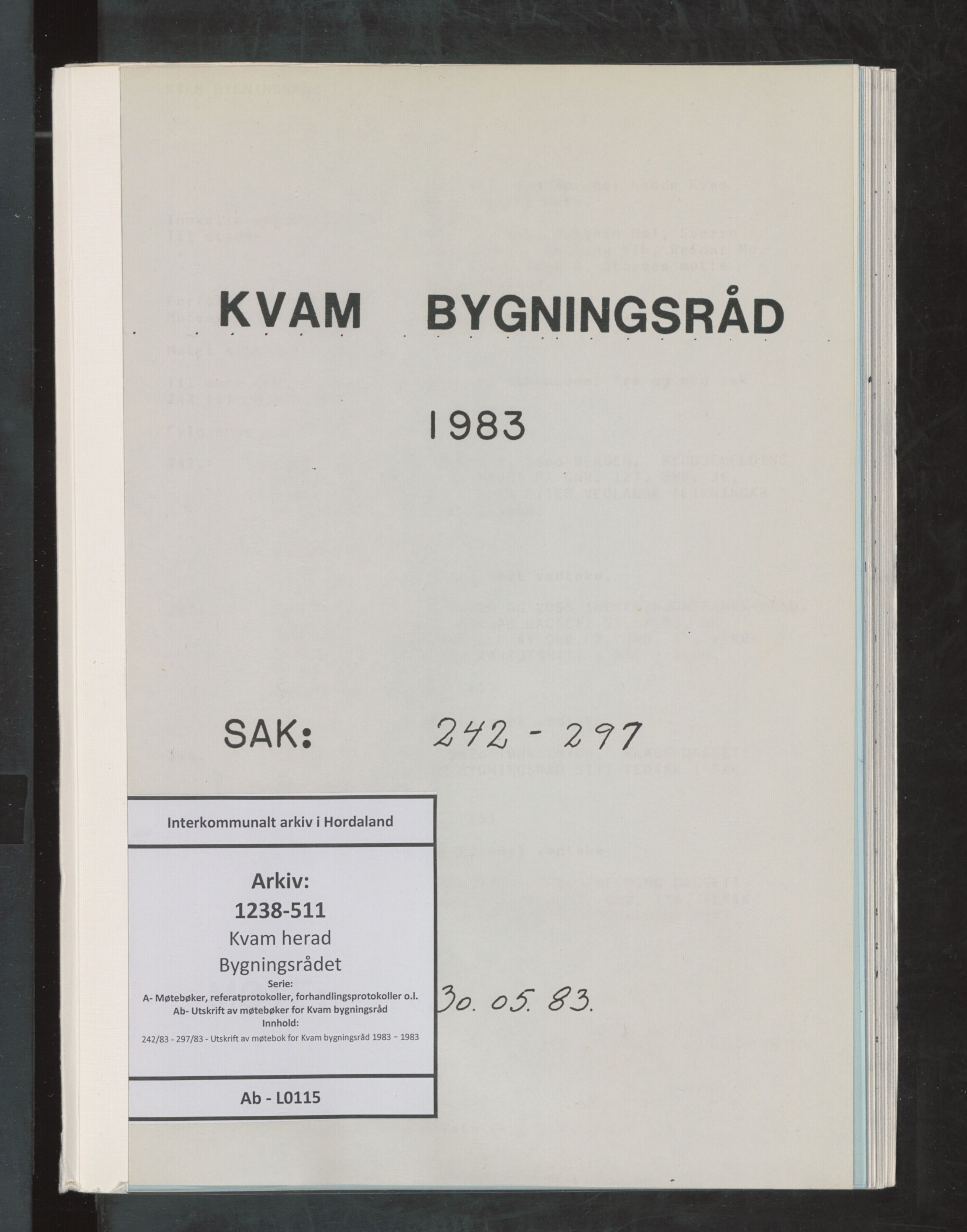 Kvam herad. Bygningsrådet, IKAH/1238-511/A/Ab/L0115: Utskrift av møtebok for Kvam bygningsråd, 1983