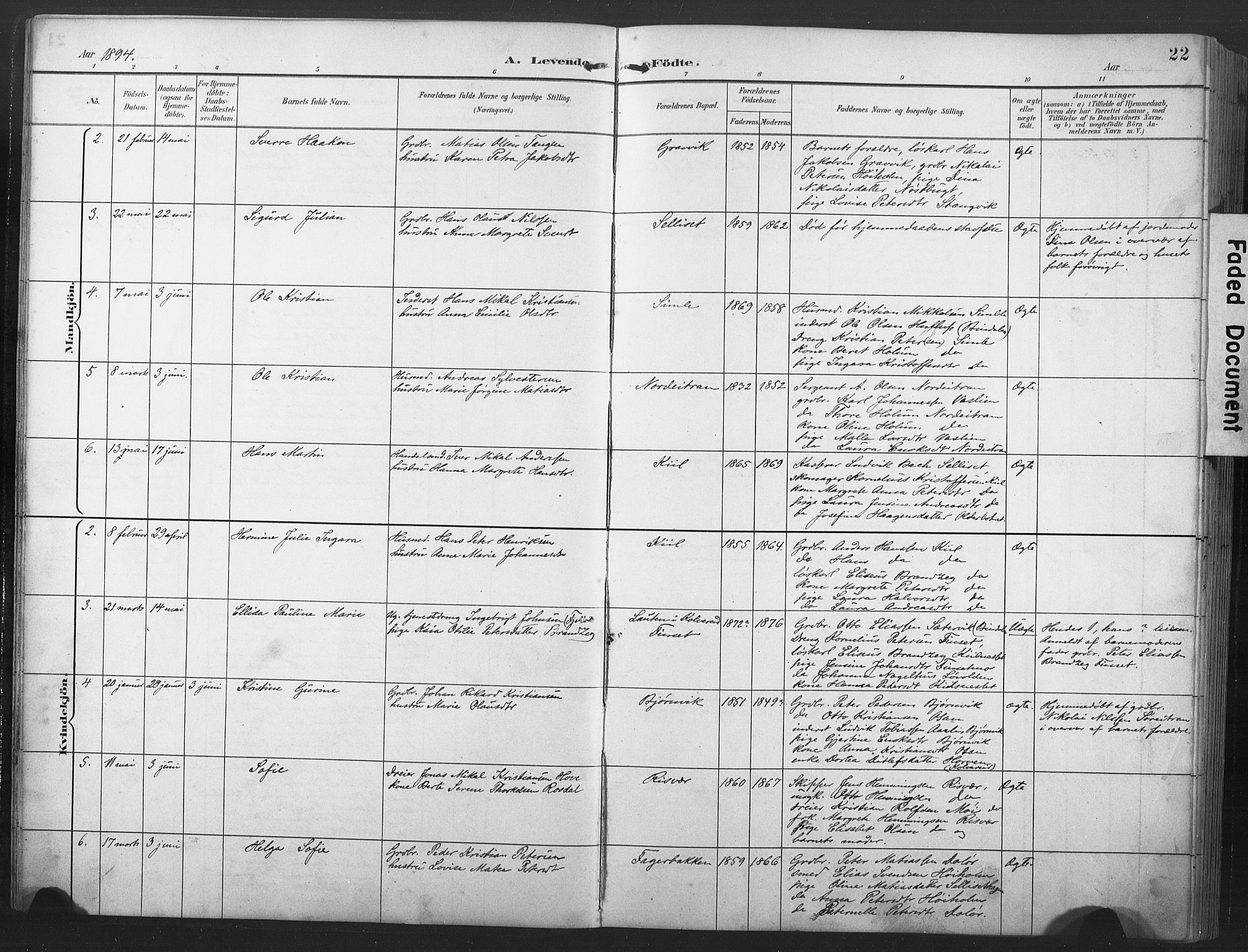 Ministerialprotokoller, klokkerbøker og fødselsregistre - Nord-Trøndelag, SAT/A-1458/789/L0706: Klokkerbok nr. 789C01, 1888-1931, s. 22