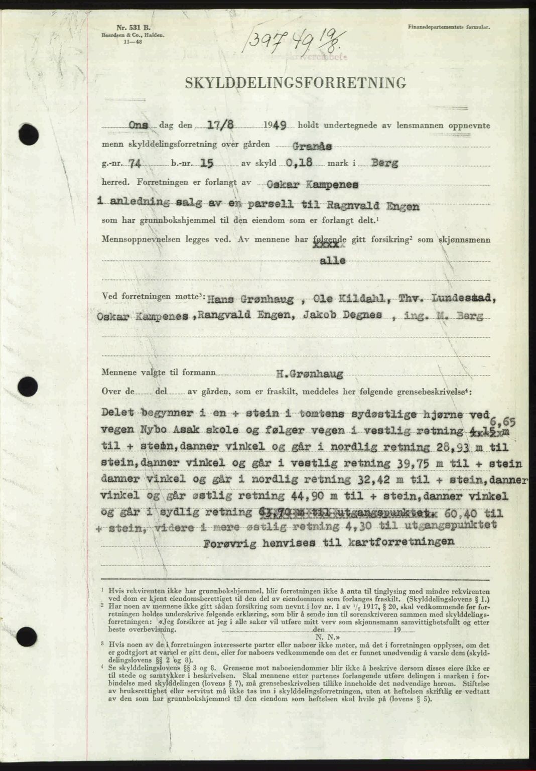 Idd og Marker sorenskriveri, SAO/A-10283/G/Gb/Gbb/L0012: Pantebok nr. A12, 1949-1949, Dagboknr: 1397/1949