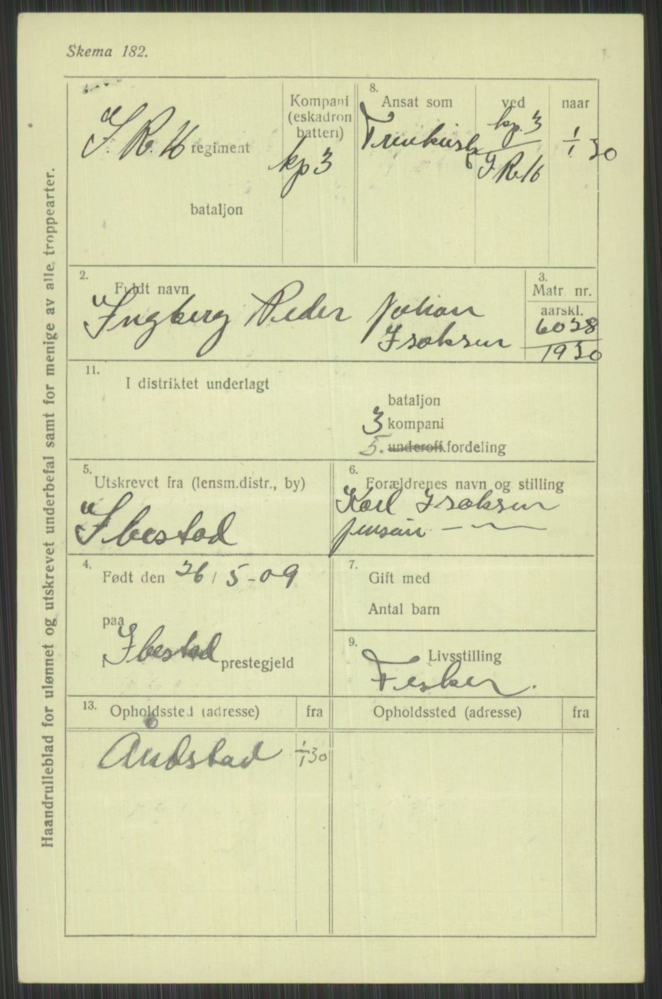 Forsvaret, Troms infanteriregiment nr. 16, AV/RA-RAFA-3146/P/Pa/L0014: Rulleblad for regimentets menige mannskaper, årsklasse 1930, 1930, s. 343