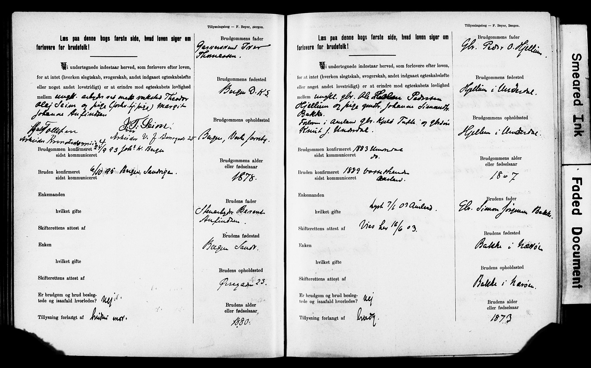 Mariakirken Sokneprestembete, AV/SAB-A-76901: Forlovererklæringer nr. II.5.2, 1901-1909, s. 56