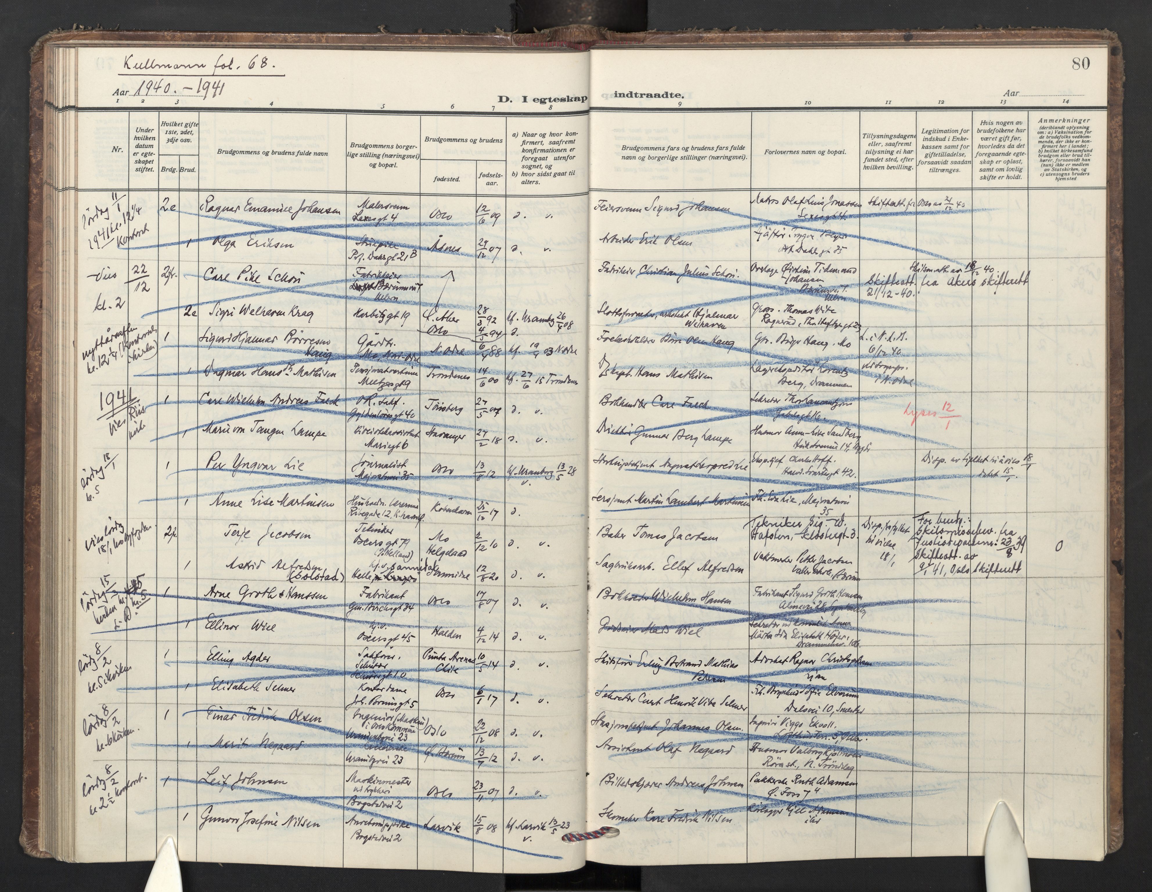 Uranienborg prestekontor Kirkebøker, SAO/A-10877/H/Ha/L0007: Lysningsprotokoll nr. I 7, 1937-1946, s. 80