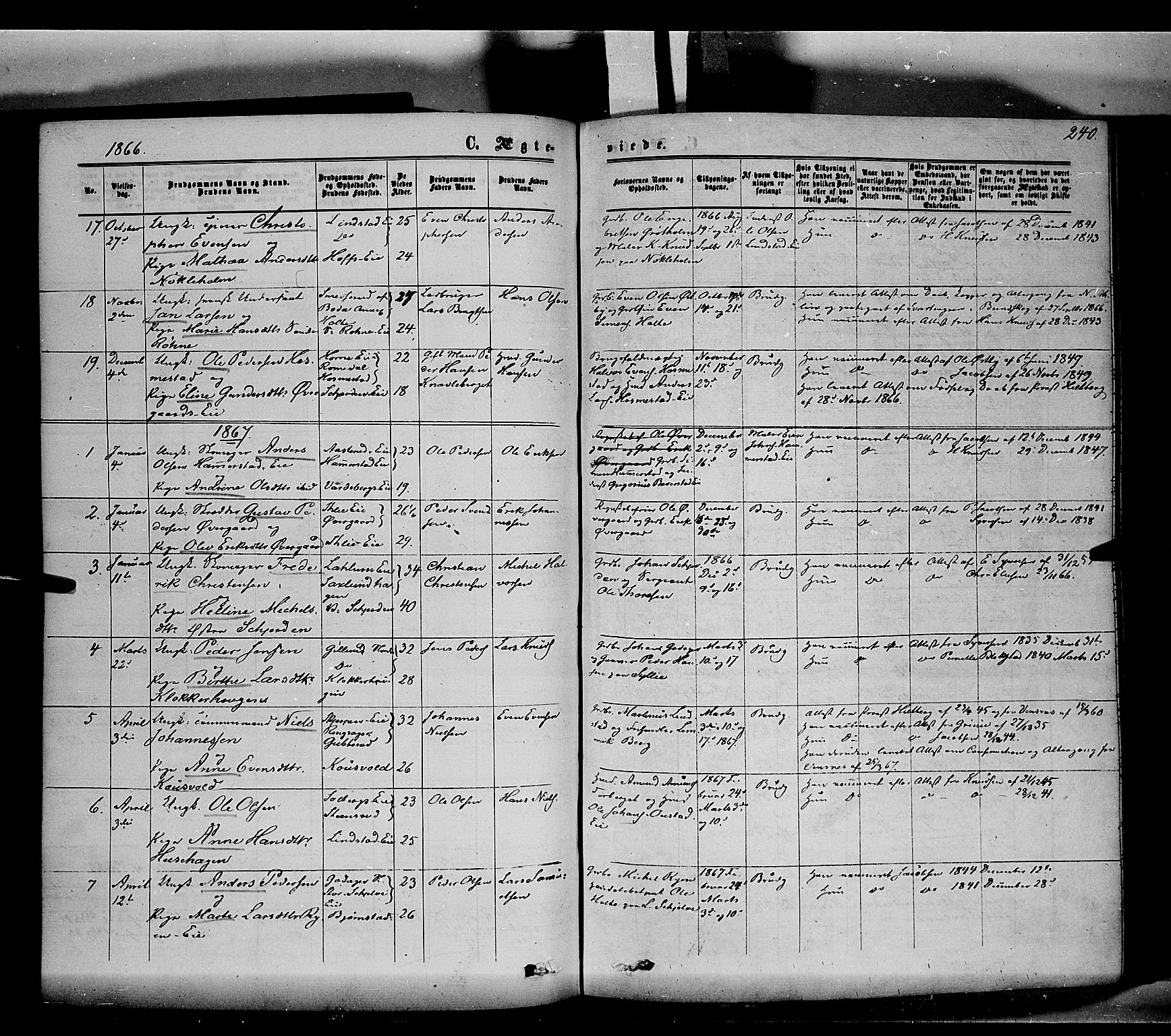Stange prestekontor, AV/SAH-PREST-002/K/L0013: Ministerialbok nr. 13, 1862-1879, s. 240