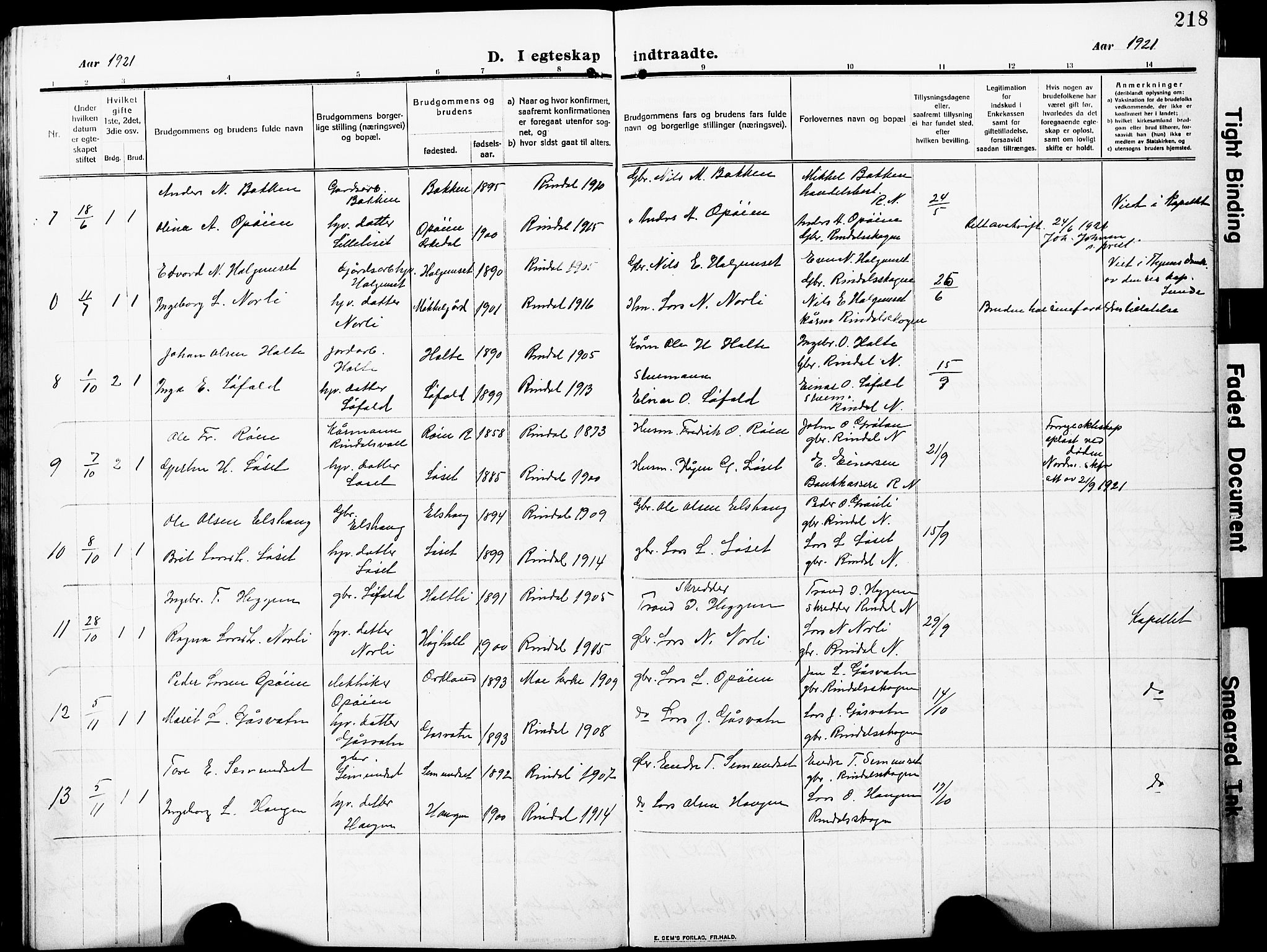 Ministerialprotokoller, klokkerbøker og fødselsregistre - Møre og Romsdal, AV/SAT-A-1454/598/L1079: Klokkerbok nr. 598C04, 1909-1927, s. 218