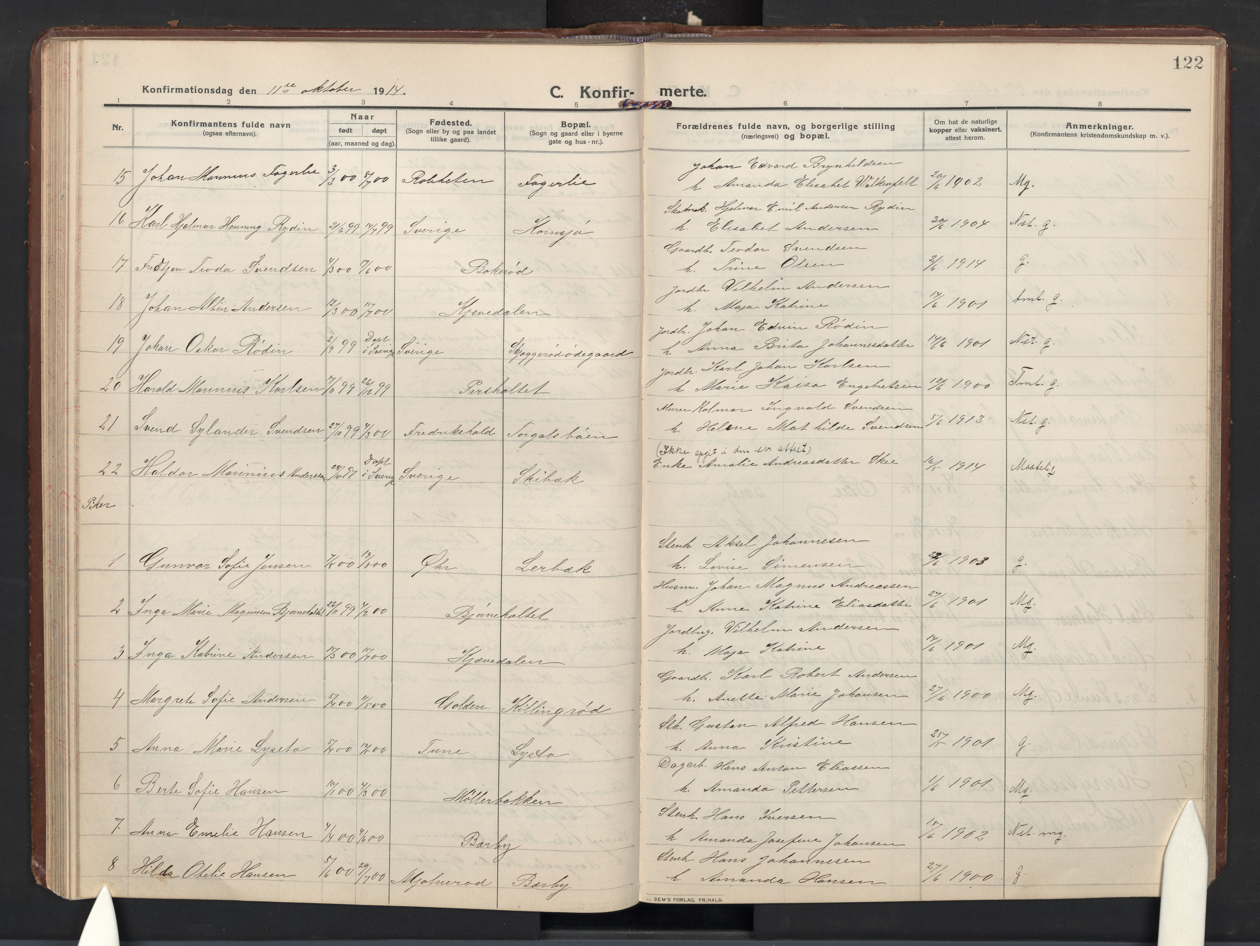 Idd prestekontor Kirkebøker, AV/SAO-A-10911/G/Gc/L0002: Klokkerbok nr. III 2, 1911-1932, s. 122