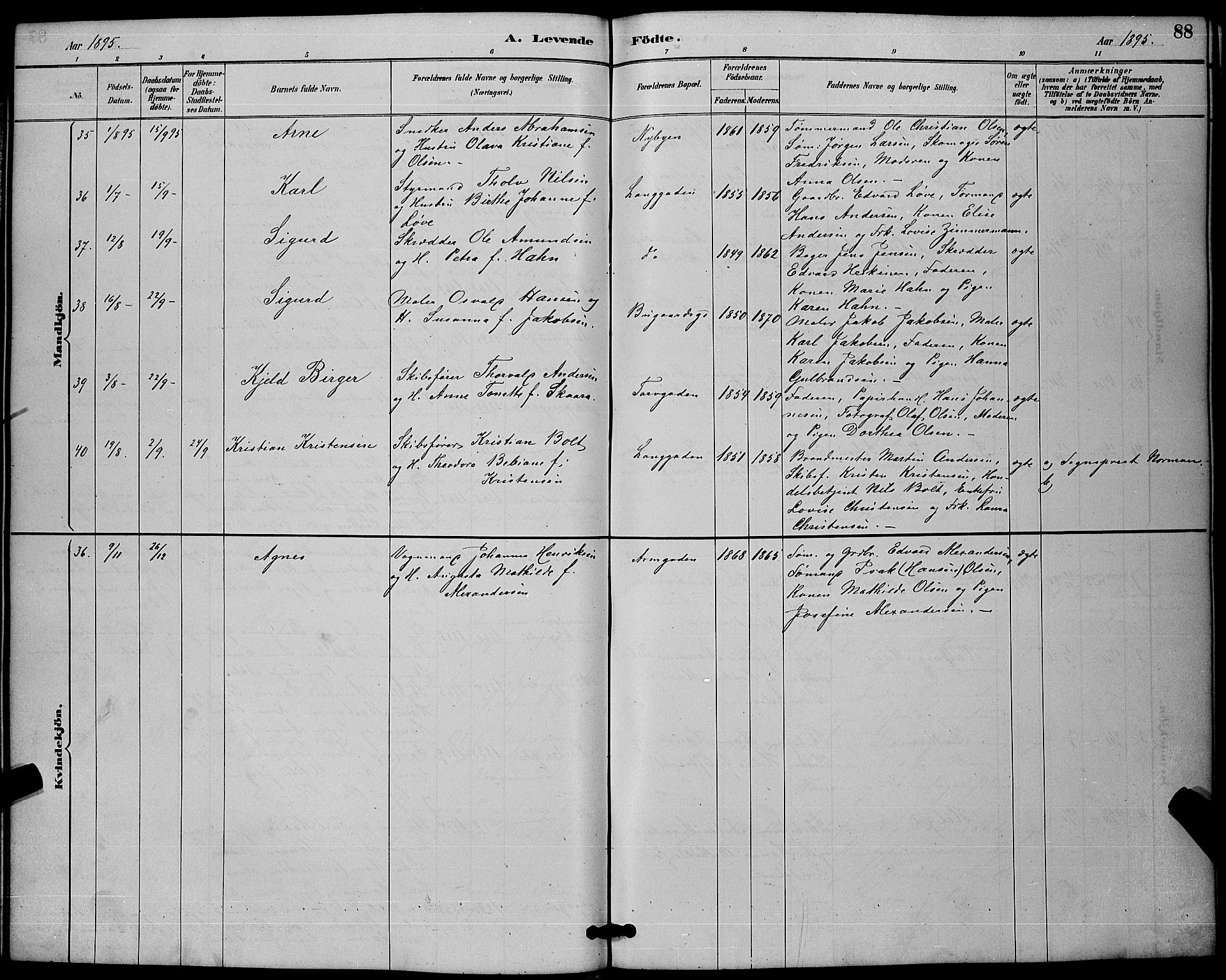 Sandefjord kirkebøker, AV/SAKO-A-315/G/Ga/L0001: Klokkerbok nr. 1, 1885-1903, s. 88
