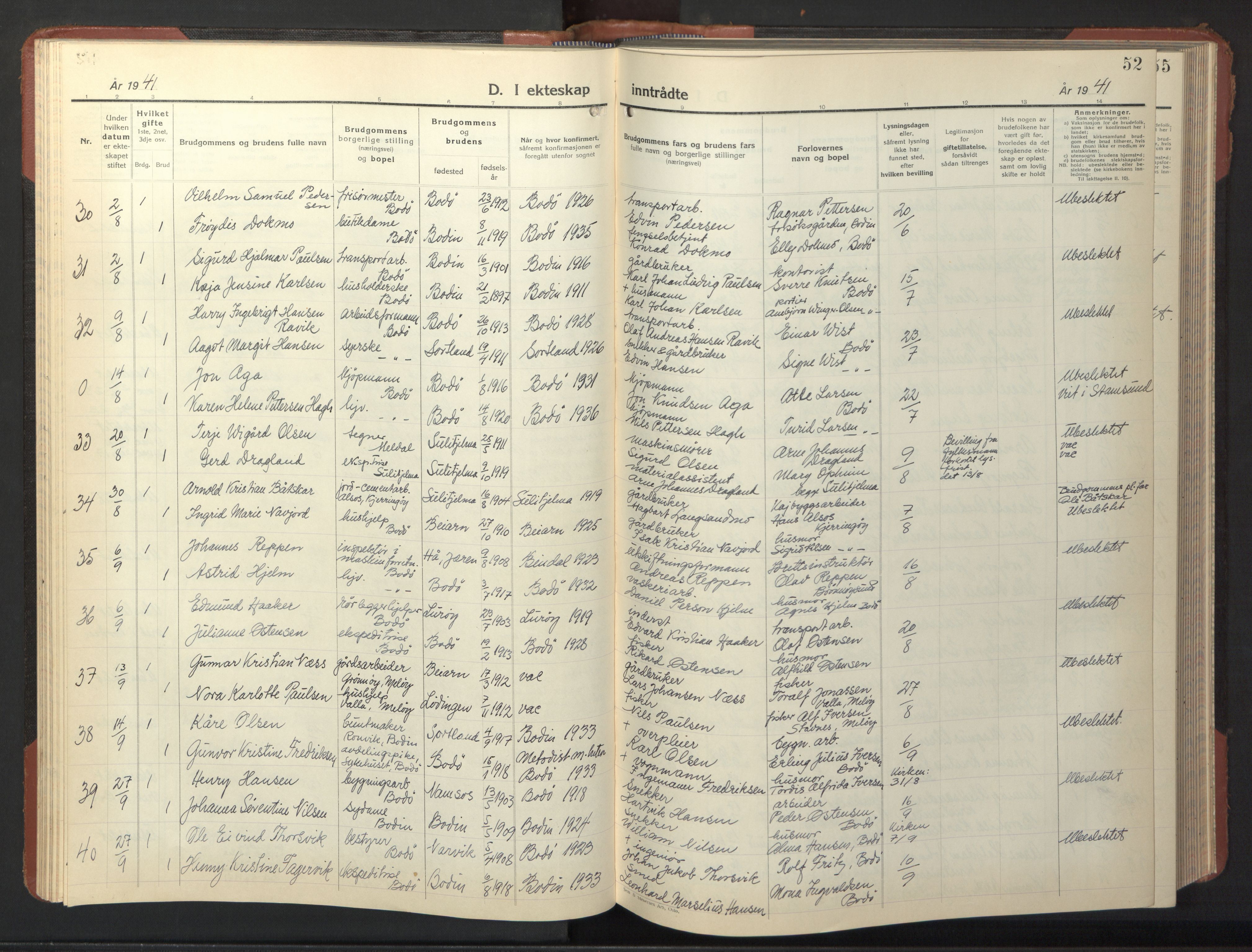 Ministerialprotokoller, klokkerbøker og fødselsregistre - Nordland, AV/SAT-A-1459/801/L0038: Klokkerbok nr. 801C13, 1935-1951, s. 52