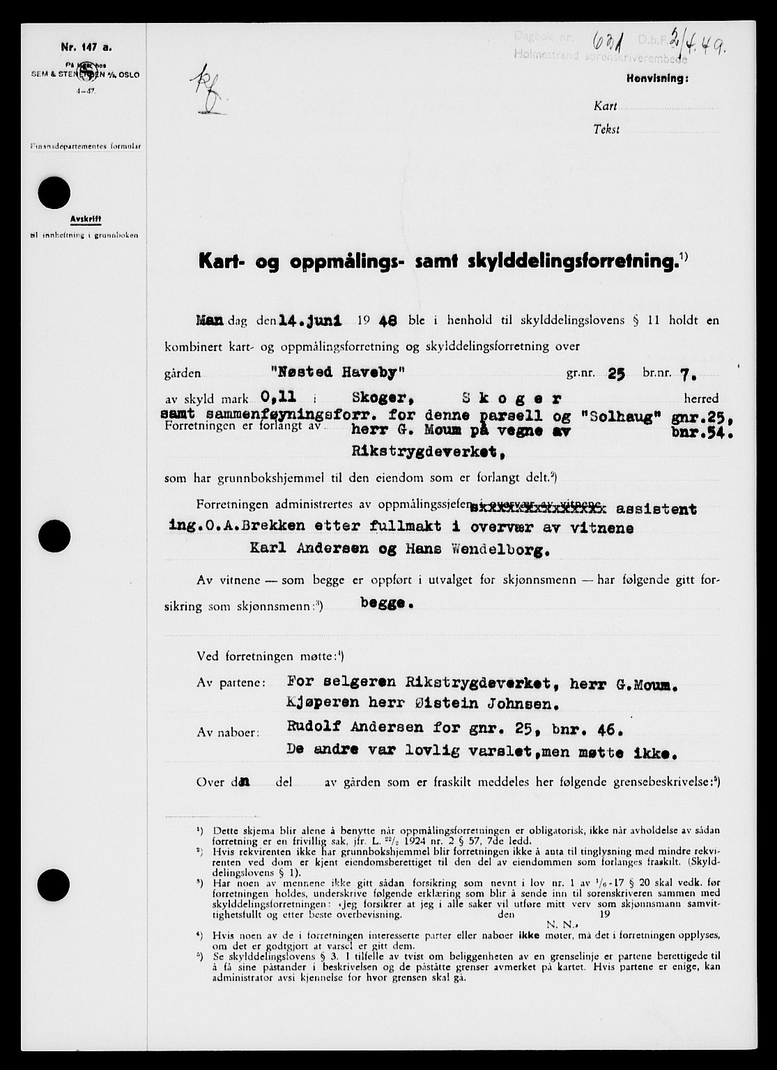 Holmestrand sorenskriveri, SAKO/A-67/G/Ga/Gaa/L0066: Pantebok nr. A-66, 1949-1949, Dagboknr: 631/1949
