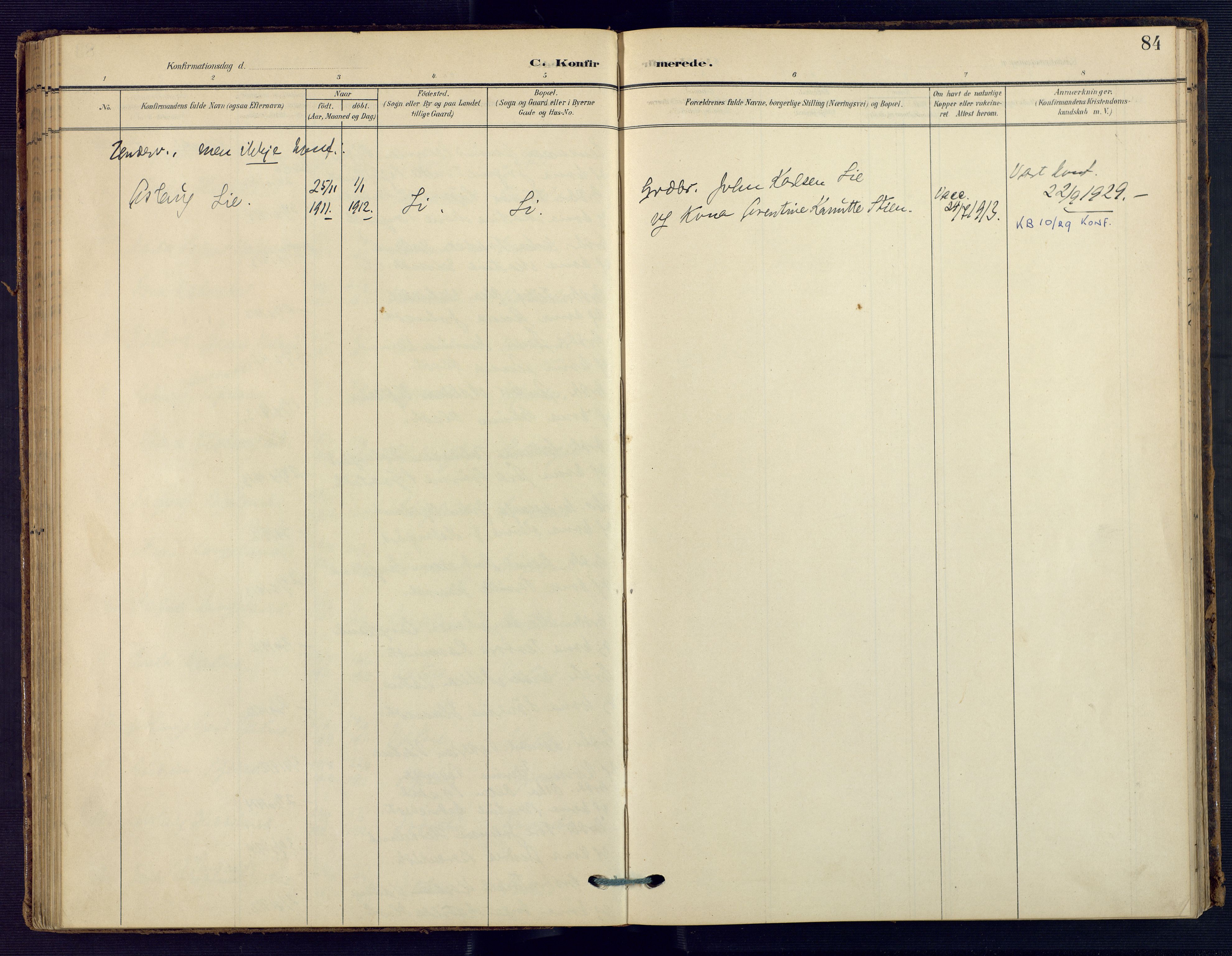 Holum sokneprestkontor, SAK/1111-0022/F/Fa/Faa/L0008: Ministerialbok nr. A 8, 1908-1929, s. 84