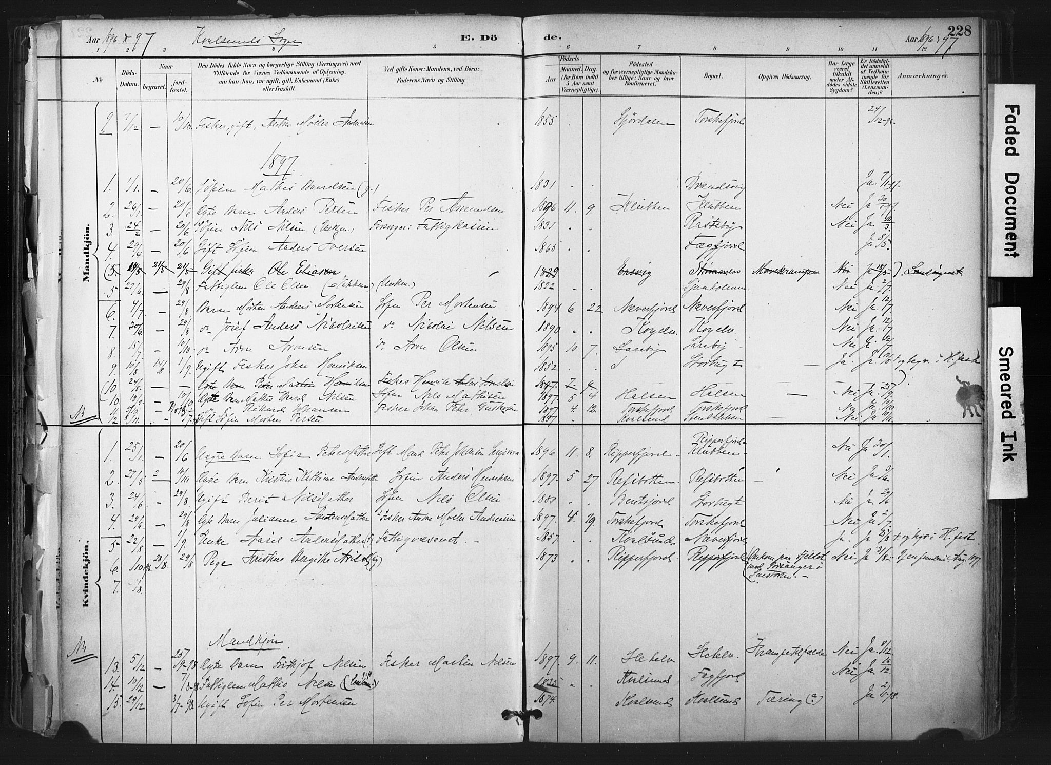 Hammerfest sokneprestkontor, AV/SATØ-S-1347/H/Ha/L0011.kirke: Ministerialbok nr. 11 /2, 1885-1897, s. 228