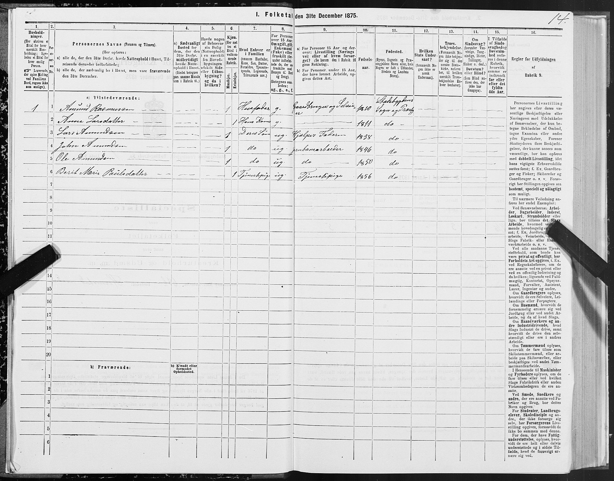 SAT, Folketelling 1875 for 1625P Stadsbygd prestegjeld, 1875, s. 1014