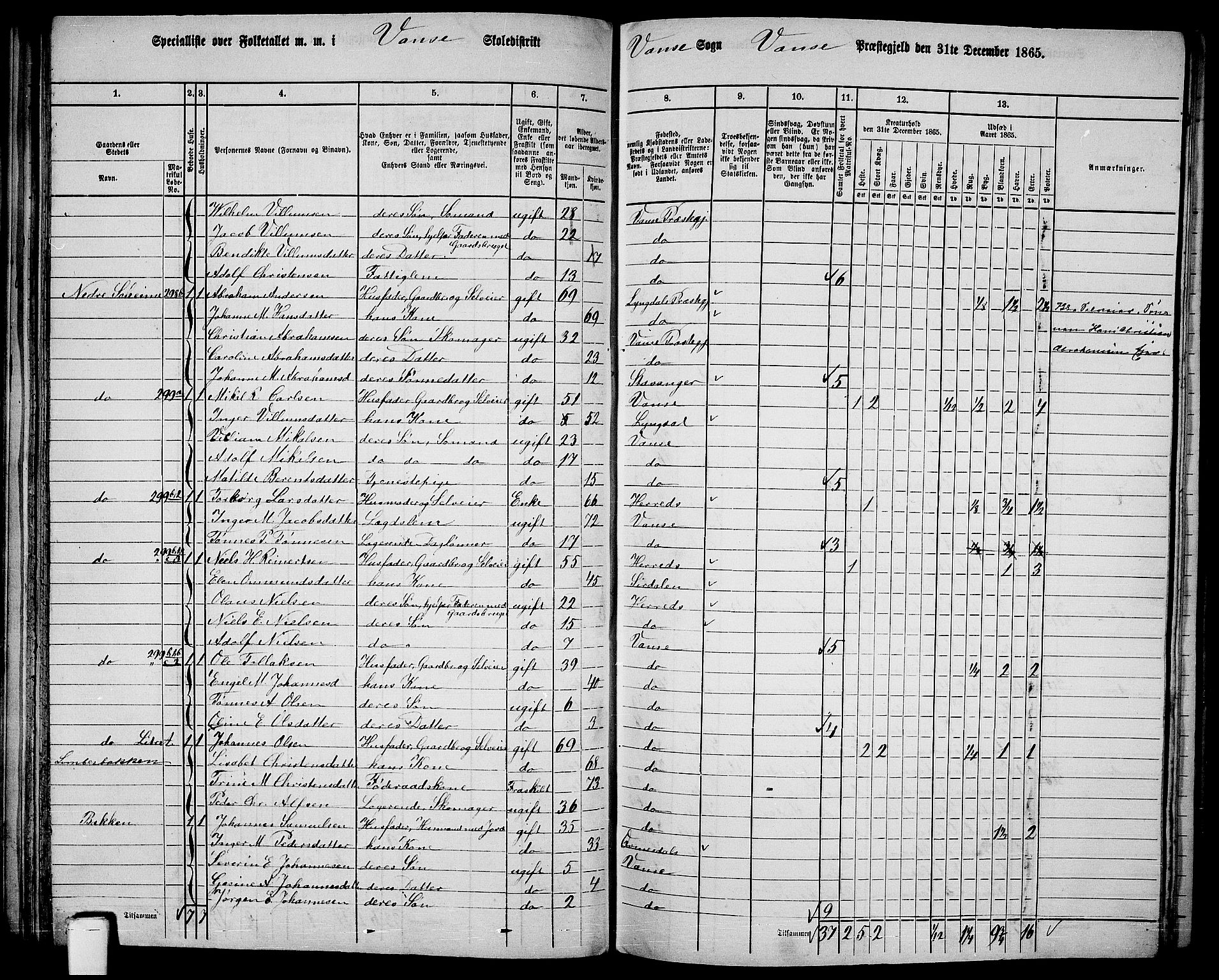 RA, Folketelling 1865 for 1041L Vanse prestegjeld, Vanse sokn og Farsund landsokn, 1865, s. 81