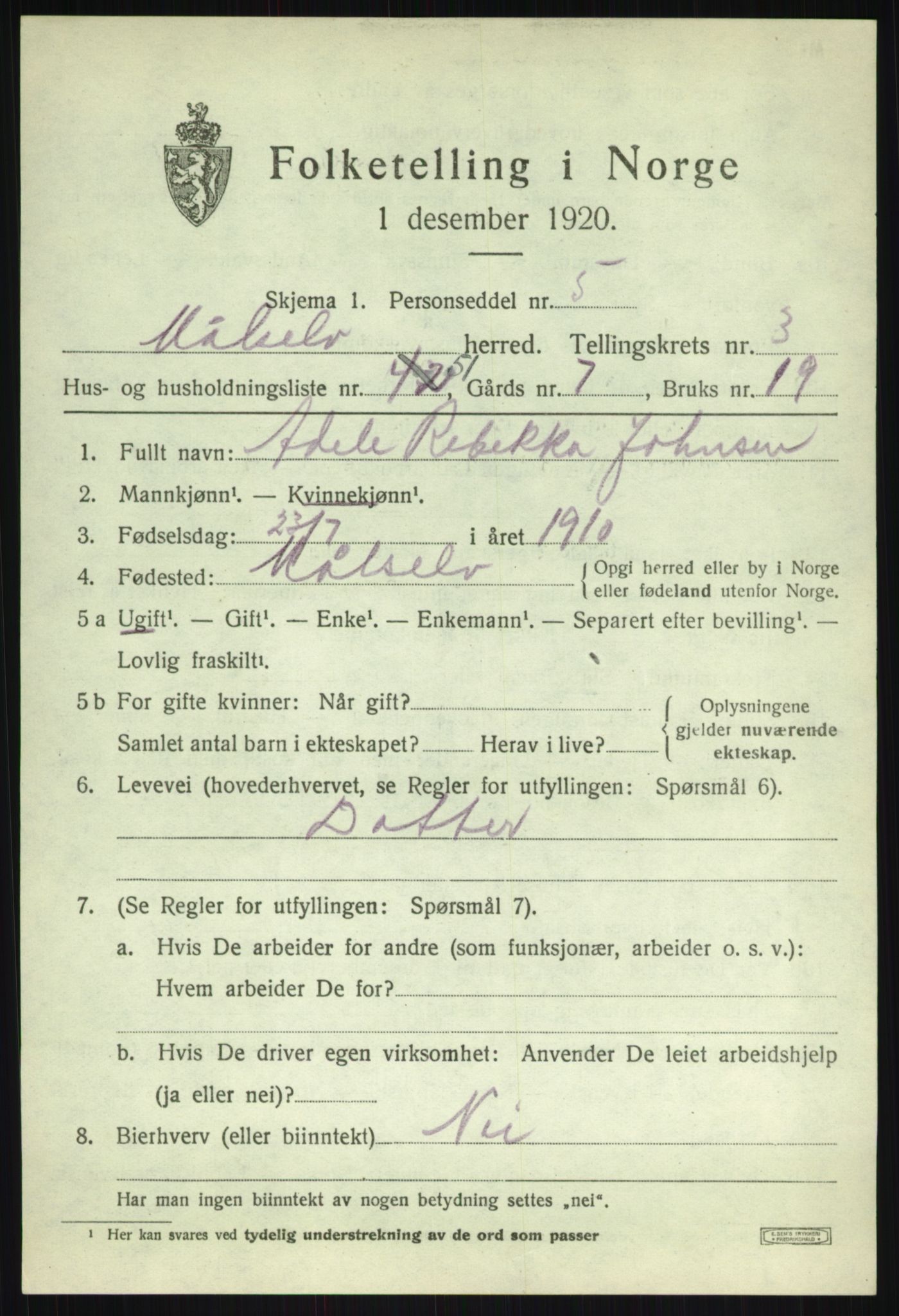 SATØ, Folketelling 1920 for 1924 Målselv herred, 1920, s. 2799