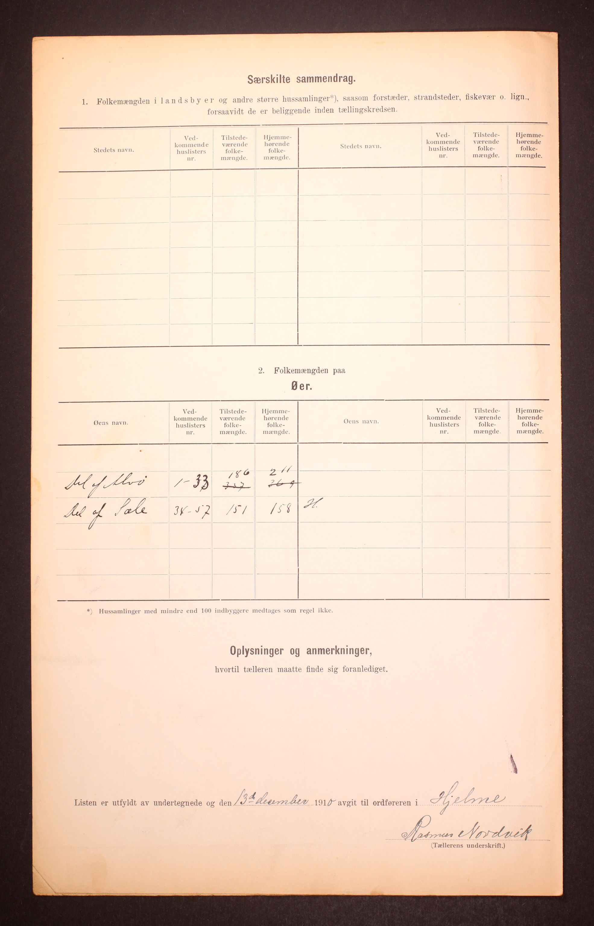 RA, Folketelling 1910 for 1259 Hjelme herred, 1910, s. 6