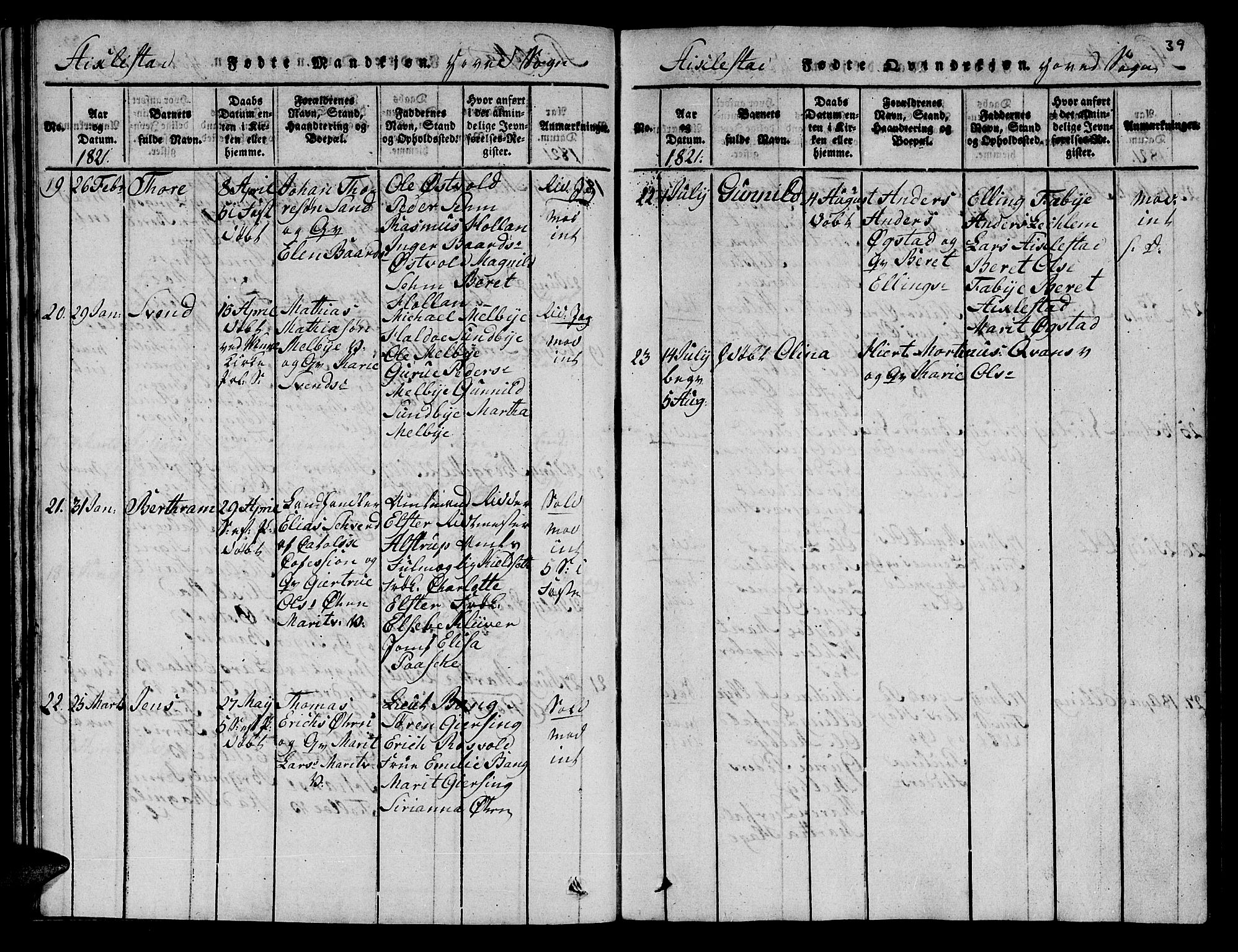 Ministerialprotokoller, klokkerbøker og fødselsregistre - Nord-Trøndelag, SAT/A-1458/723/L0251: Klokkerbok nr. 723C01 /1, 1816-1831, s. 39