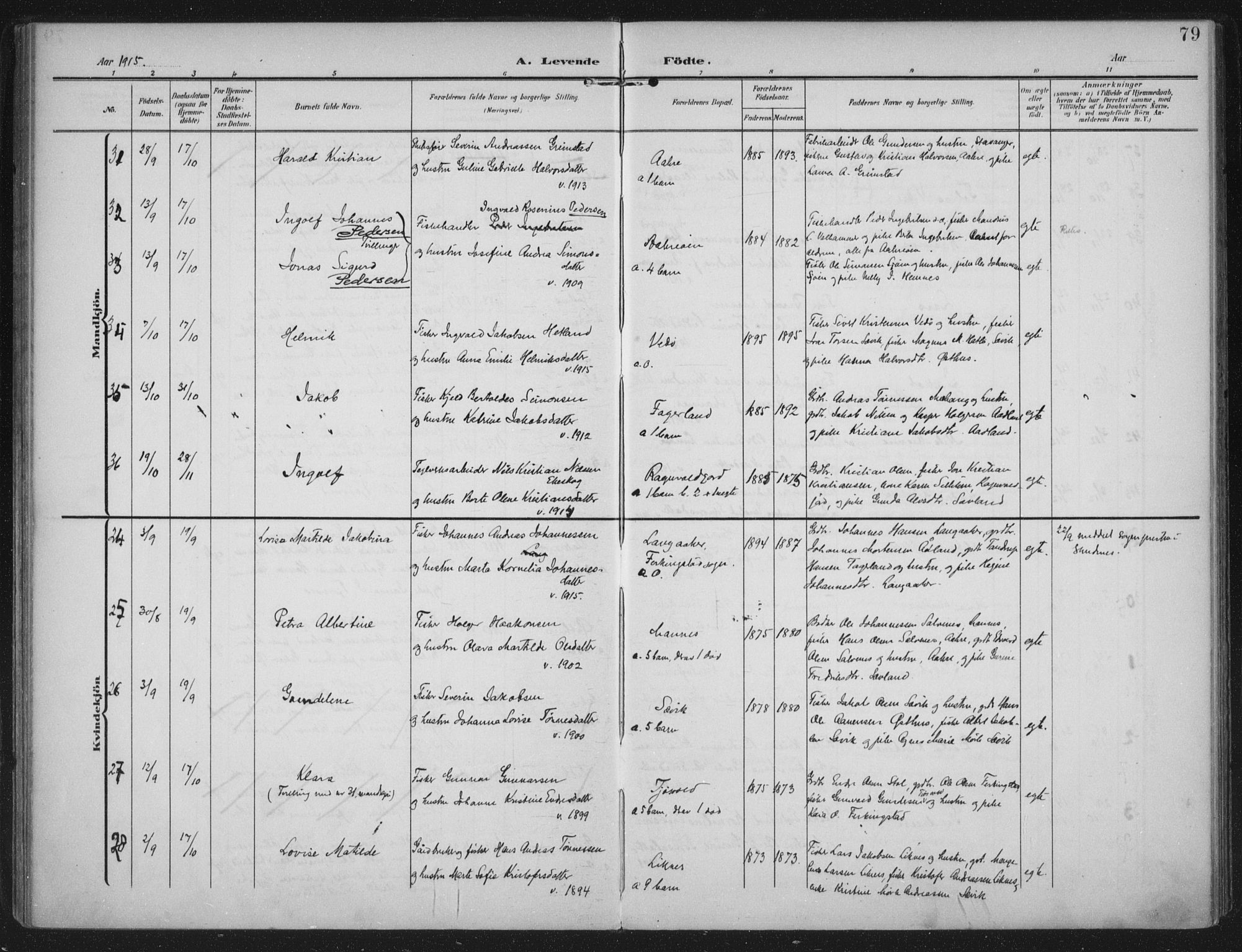 Kopervik sokneprestkontor, AV/SAST-A-101850/H/Ha/Haa/L0005: Ministerialbok nr. A 5, 1906-1924, s. 79