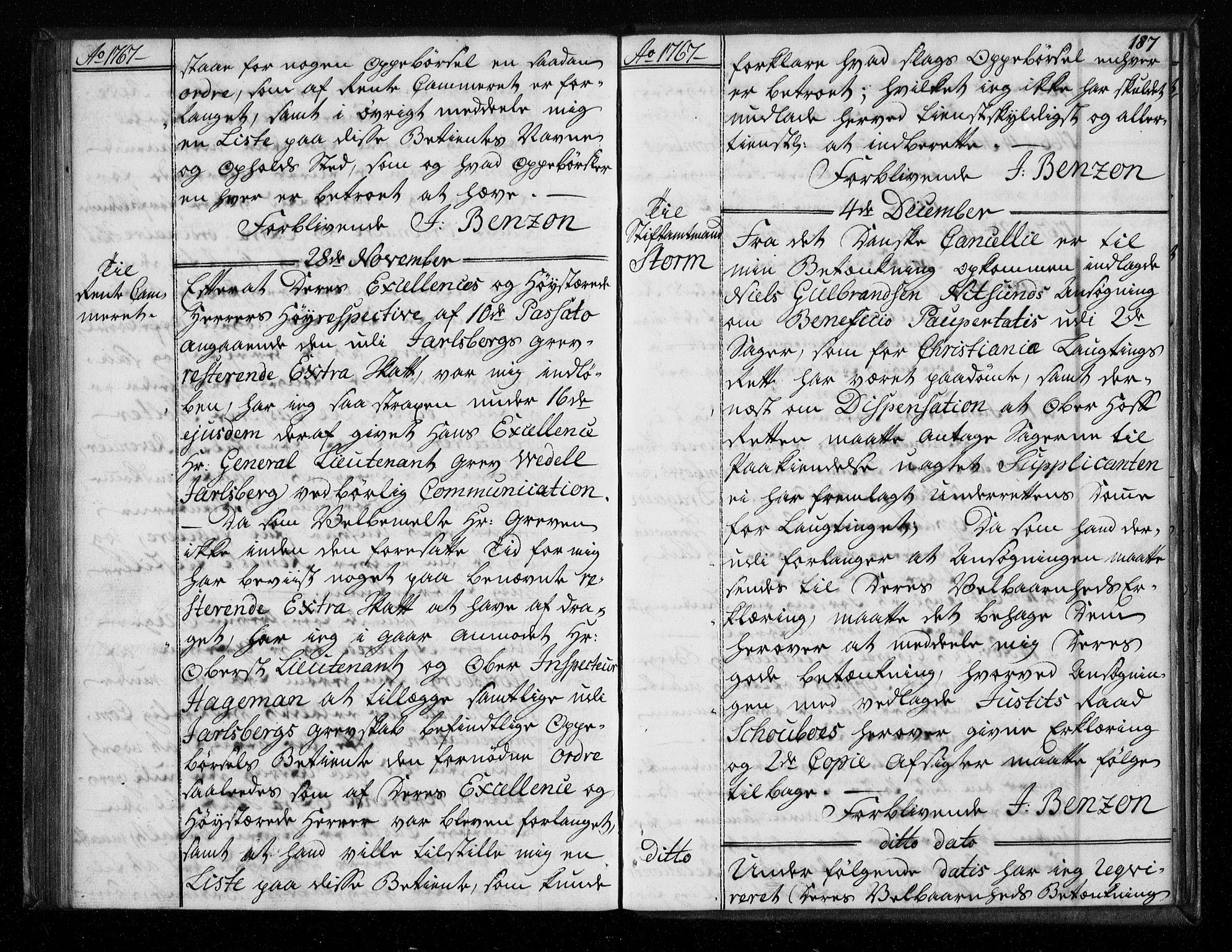 Stattholderembetet 1572-1771, RA/EA-2870/Bf/L0006: Stattholderprotokoll (allmenn kopibok), 1767-1768, s. 186b-187a