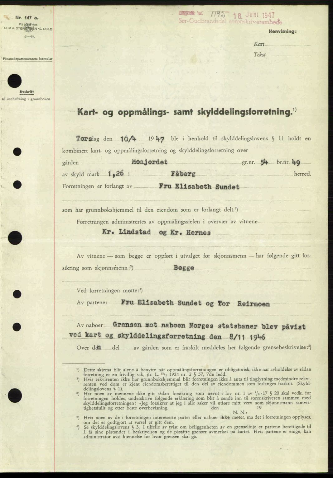 Sør-Gudbrandsdal tingrett, SAH/TING-004/H/Hb/Hbd/L0018: Pantebok nr. A18, 1947-1947, Dagboknr: 1192/1947