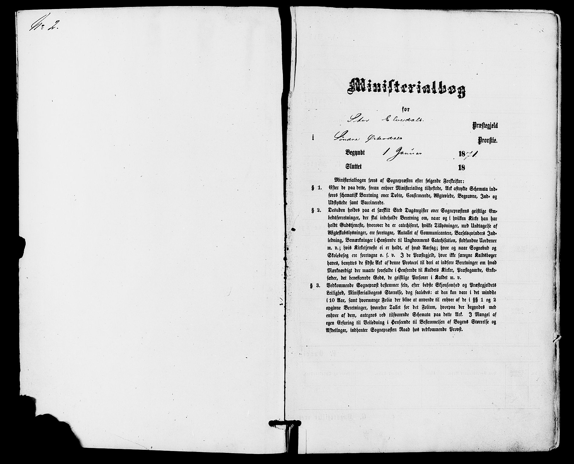 Stor-Elvdal prestekontor, SAH/PREST-052/H/Ha/Haa/L0001: Ministerialbok nr. 1, 1871-1882