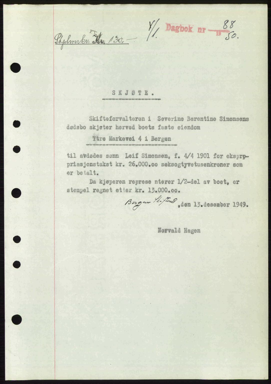 Byfogd og Byskriver i Bergen, AV/SAB-A-3401/03/03Bc/L0032: Pantebok nr. A26, 1950-1950, Dagboknr: 88/1950
