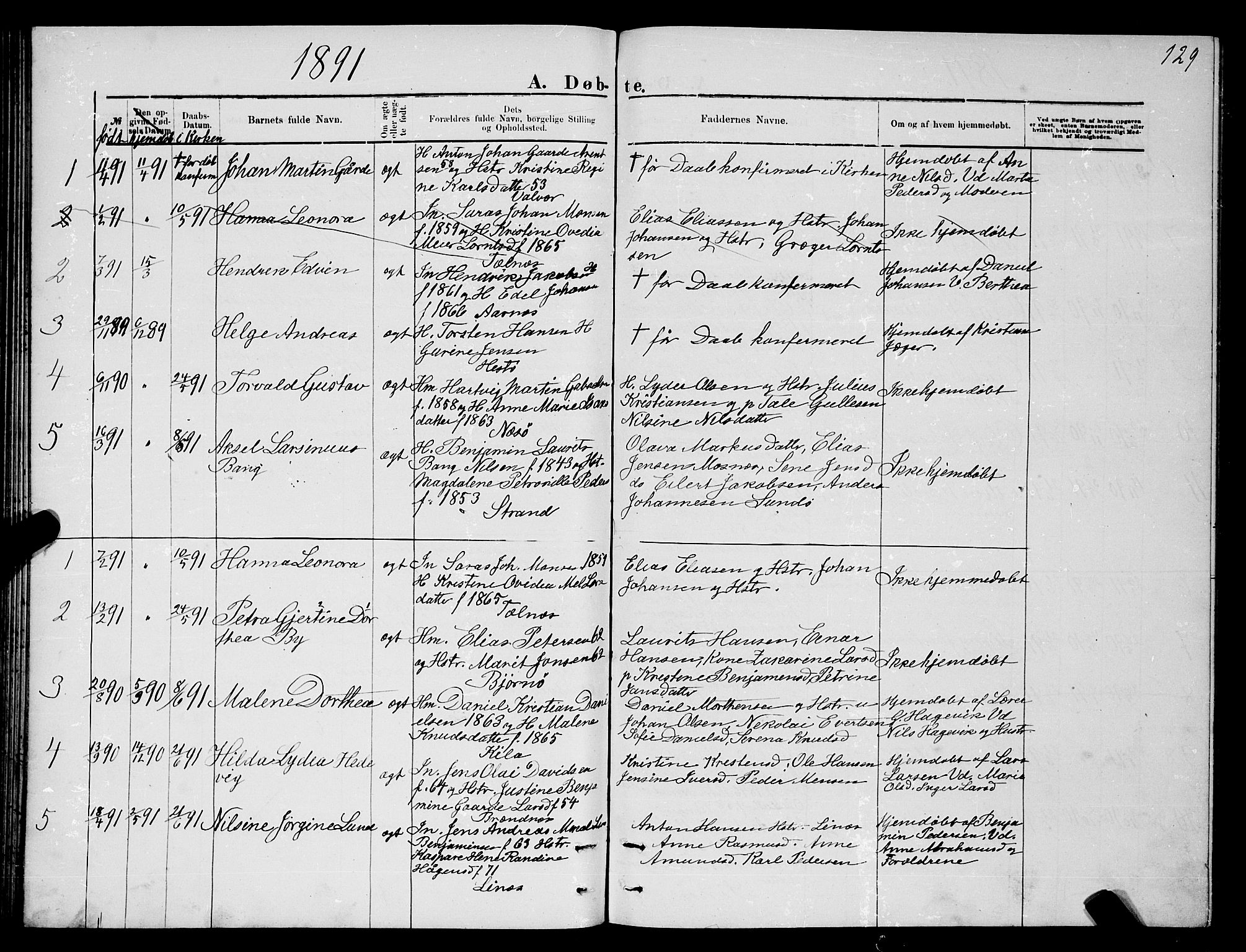 Ministerialprotokoller, klokkerbøker og fødselsregistre - Nordland, AV/SAT-A-1459/841/L0620: Klokkerbok nr. 841C04, 1877-1896, s. 129