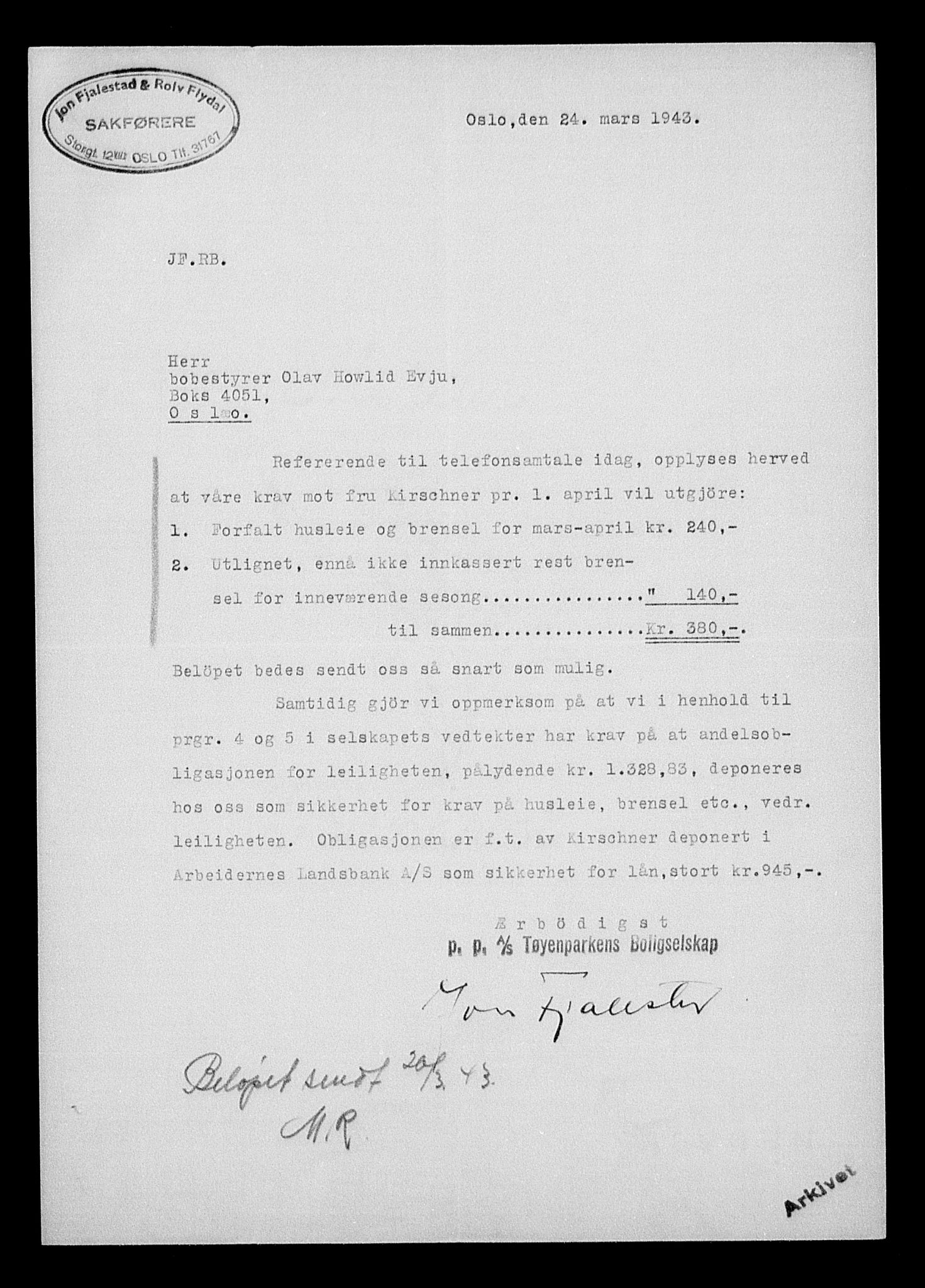 Justisdepartementet, Tilbakeføringskontoret for inndratte formuer, AV/RA-S-1564/H/Hc/Hcc/L0951: --, 1945-1947, s. 362
